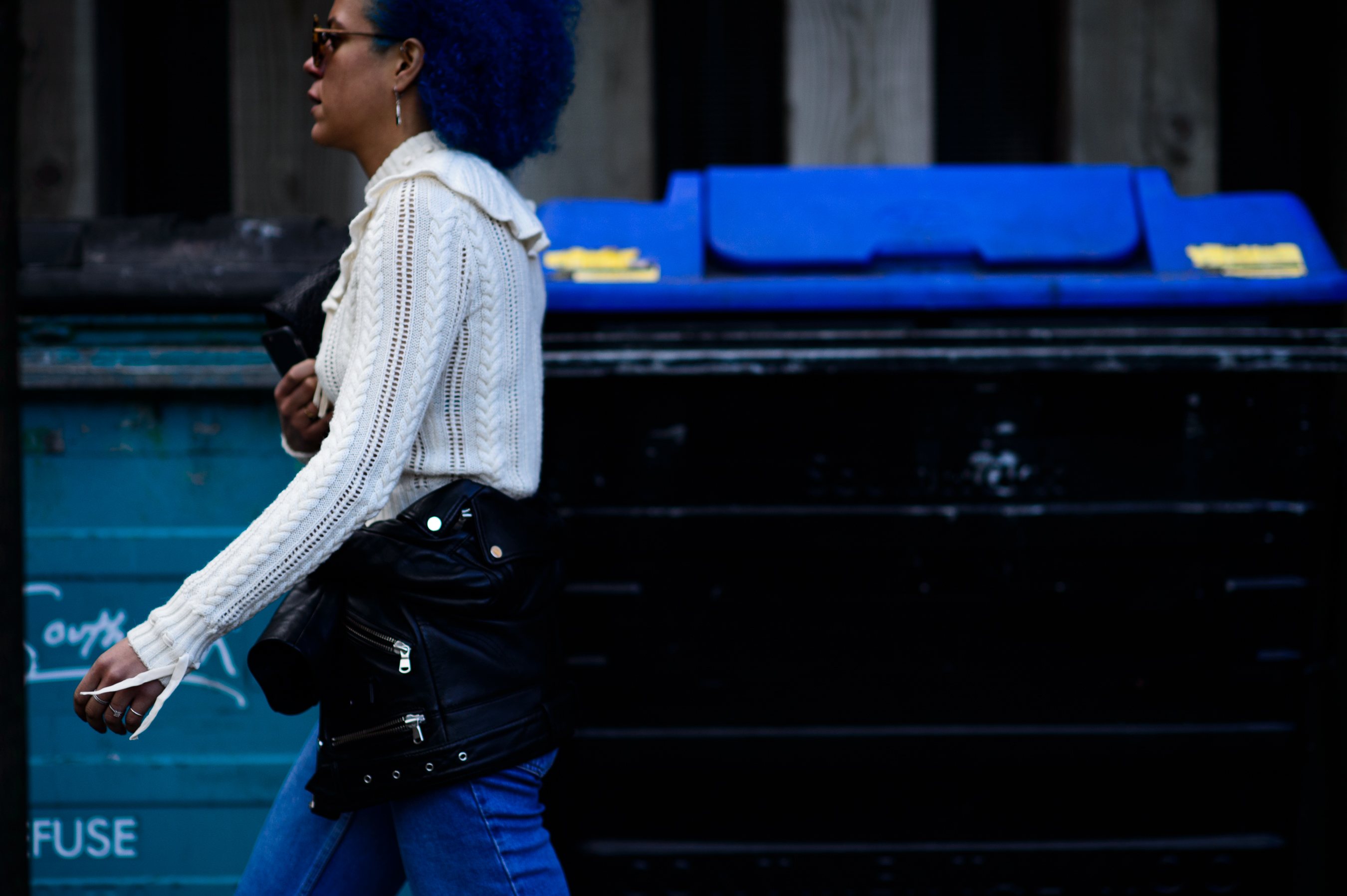 British stylist with blue hair