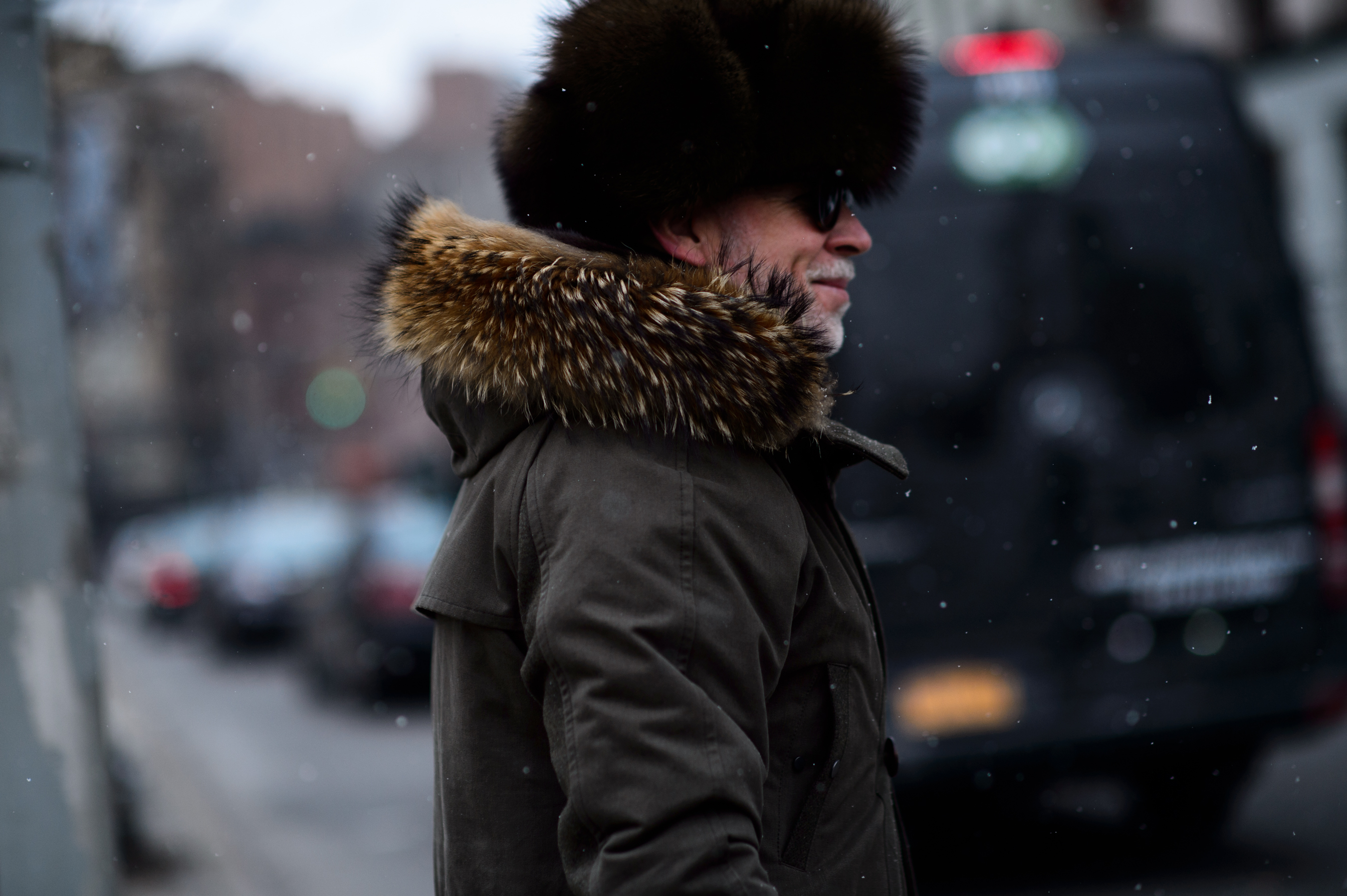 Style influencer wearing fur hat