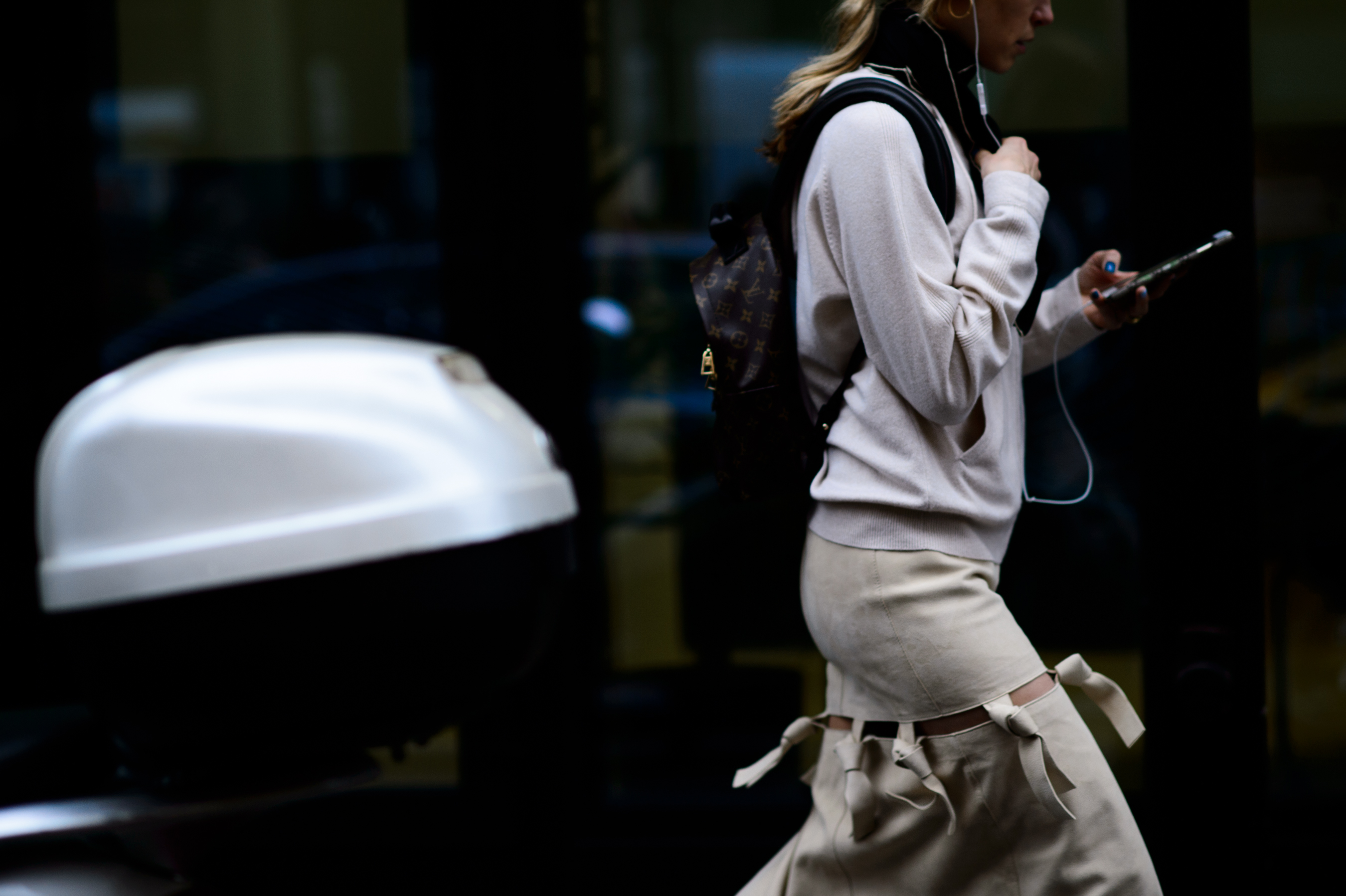 Danish blogger wearing beige skirt