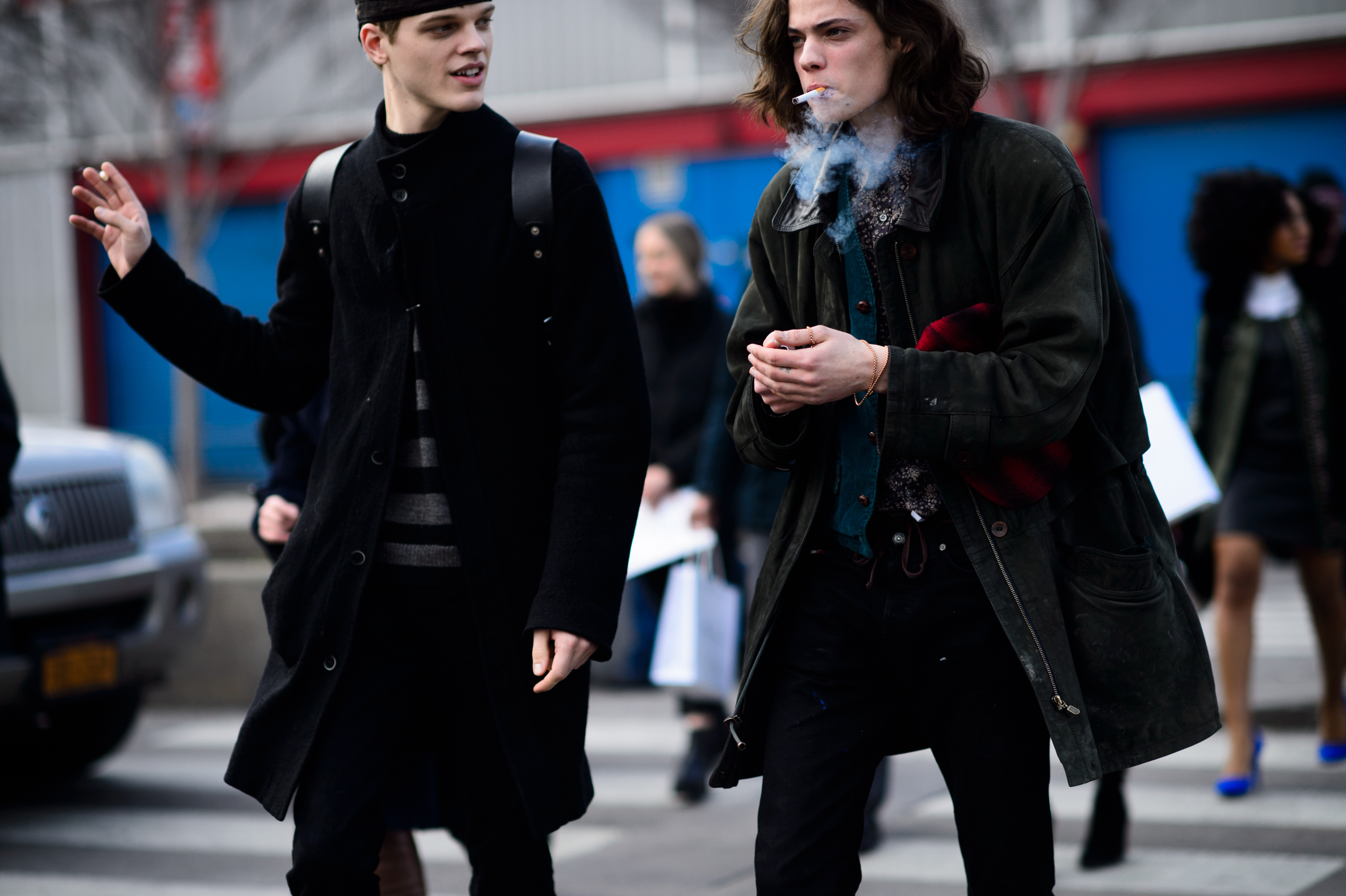Two male models smoking