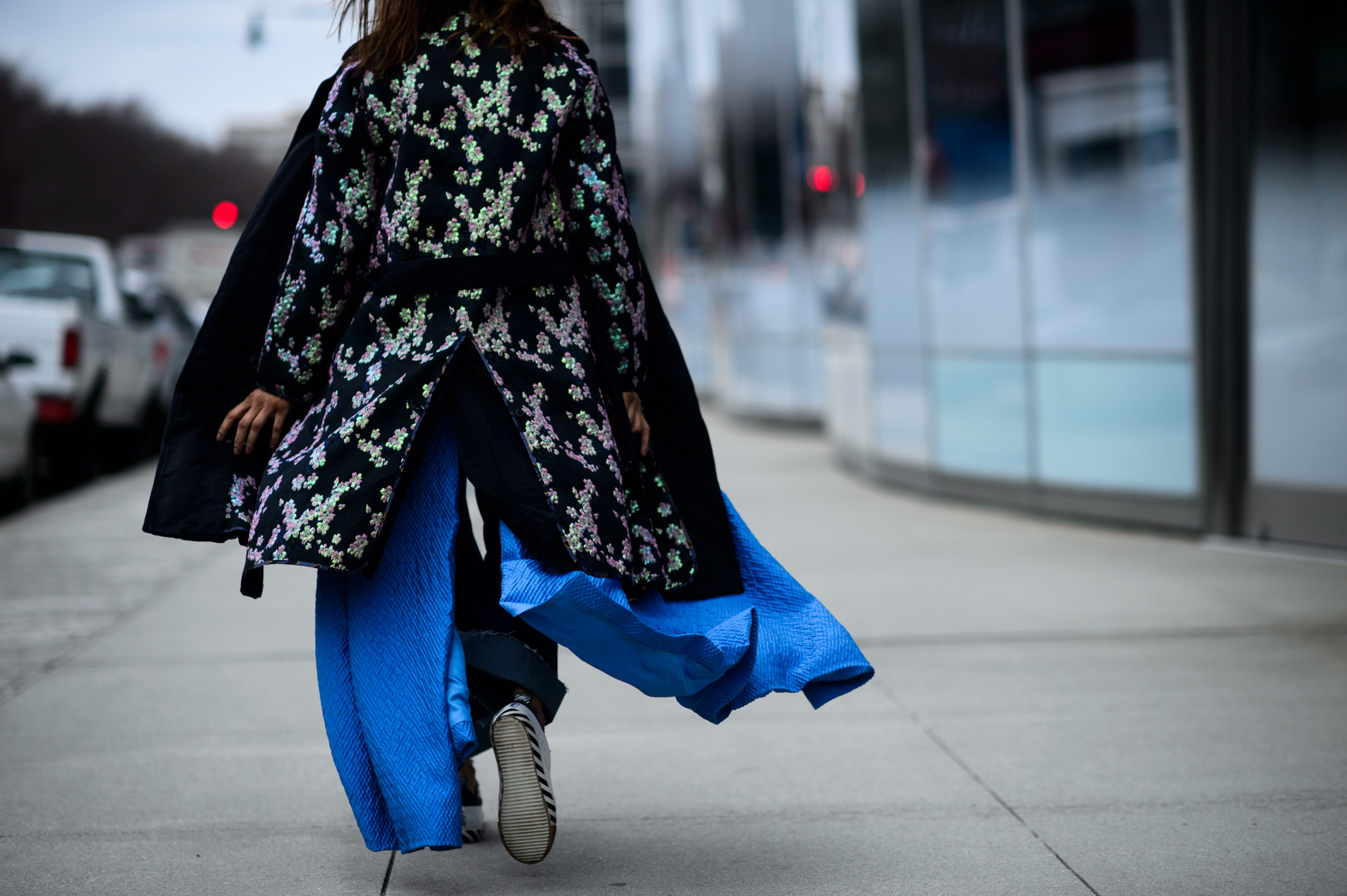 Woman wearing blue outfit