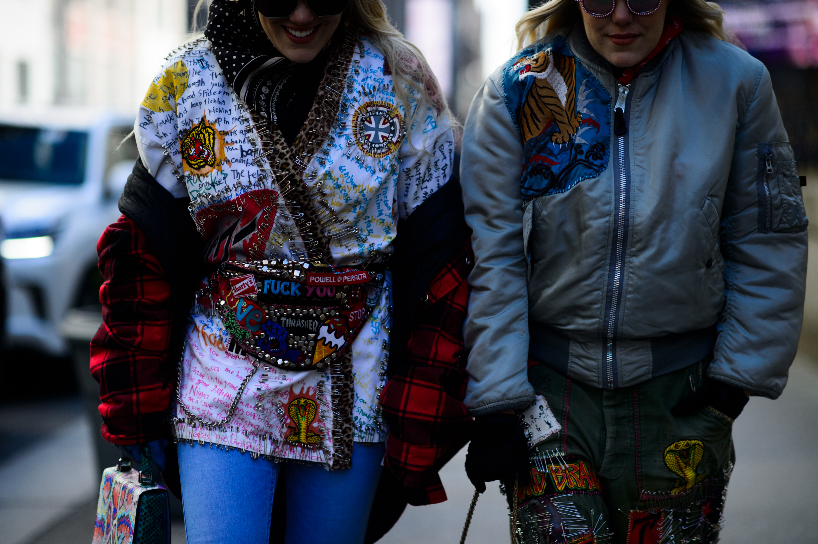 Twins wearing colorful outfits