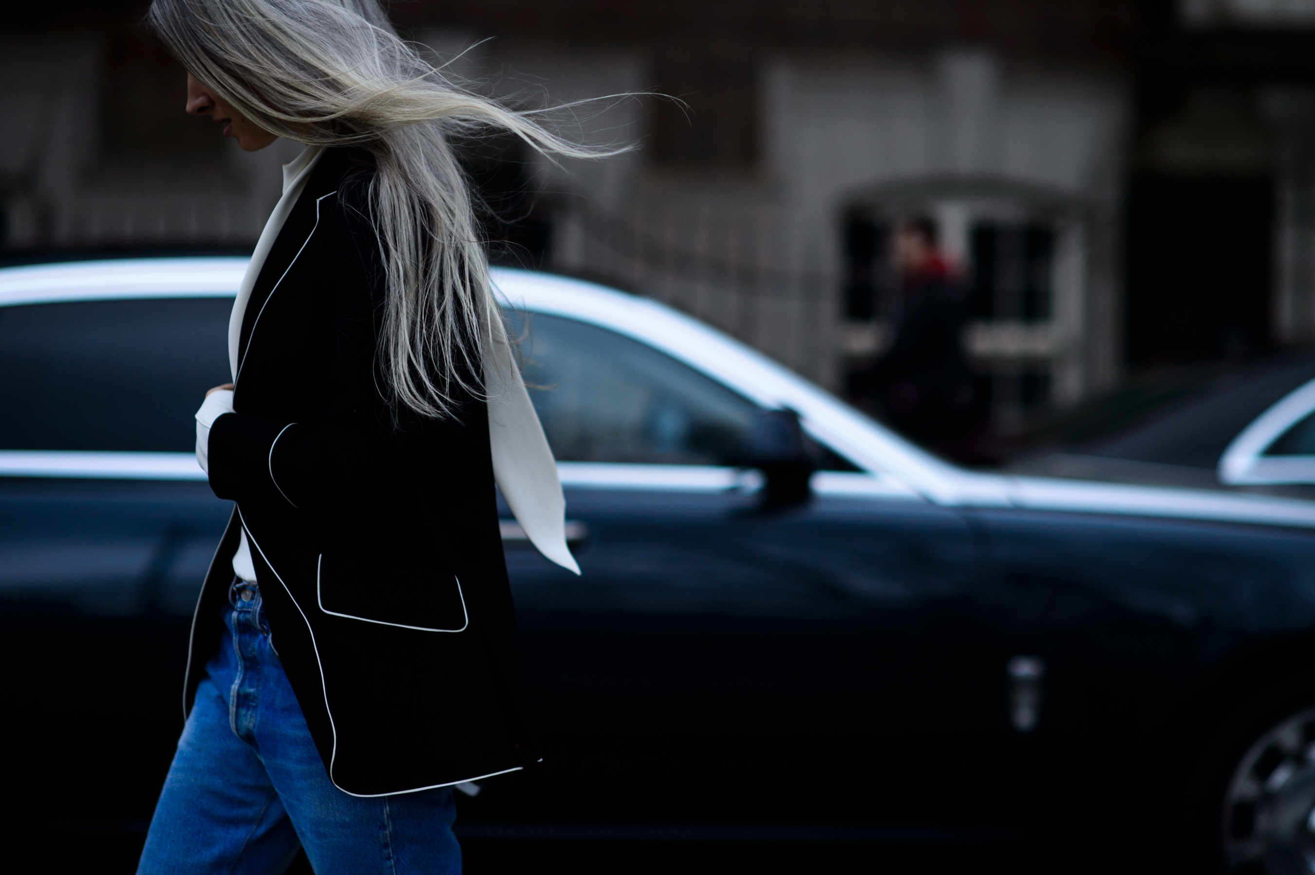 British Vogue editor with white hair