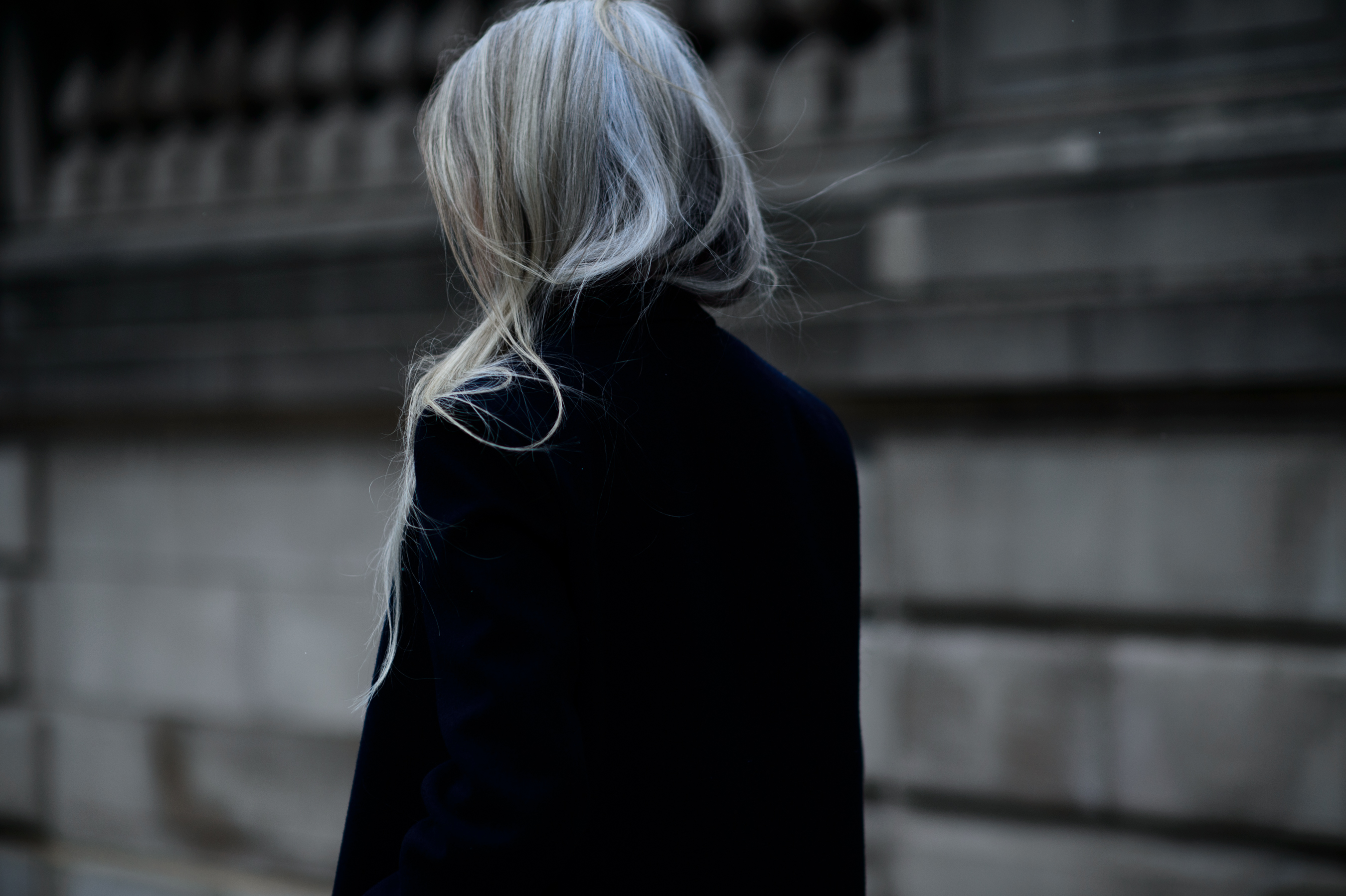 British Vogue editor with white hair