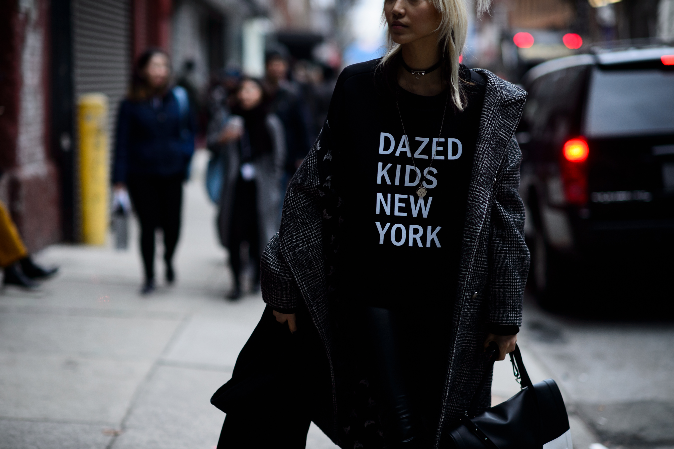 South Korean model wearing DKNY sweatshirt