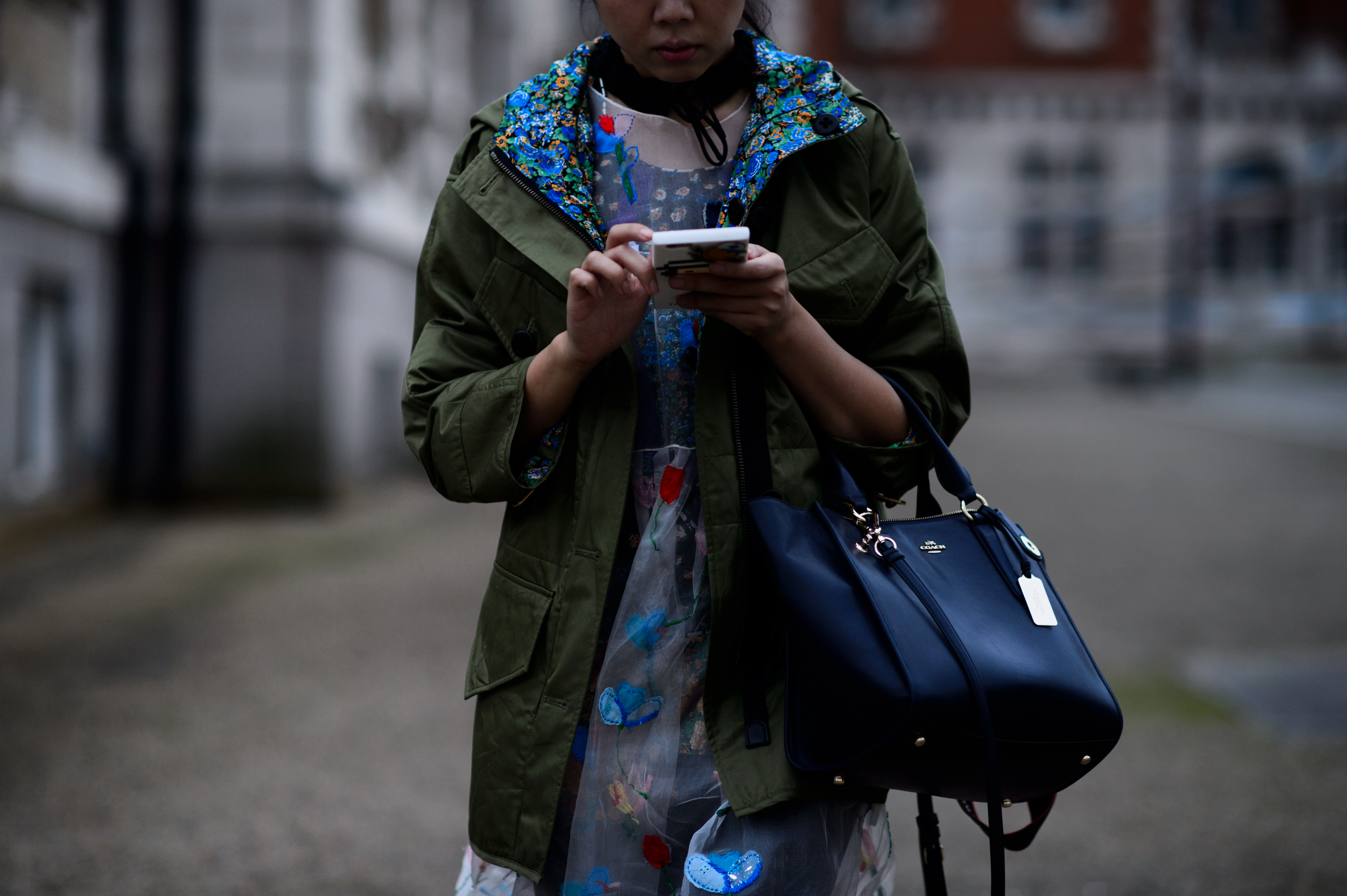 British fashion journalist wearing parka