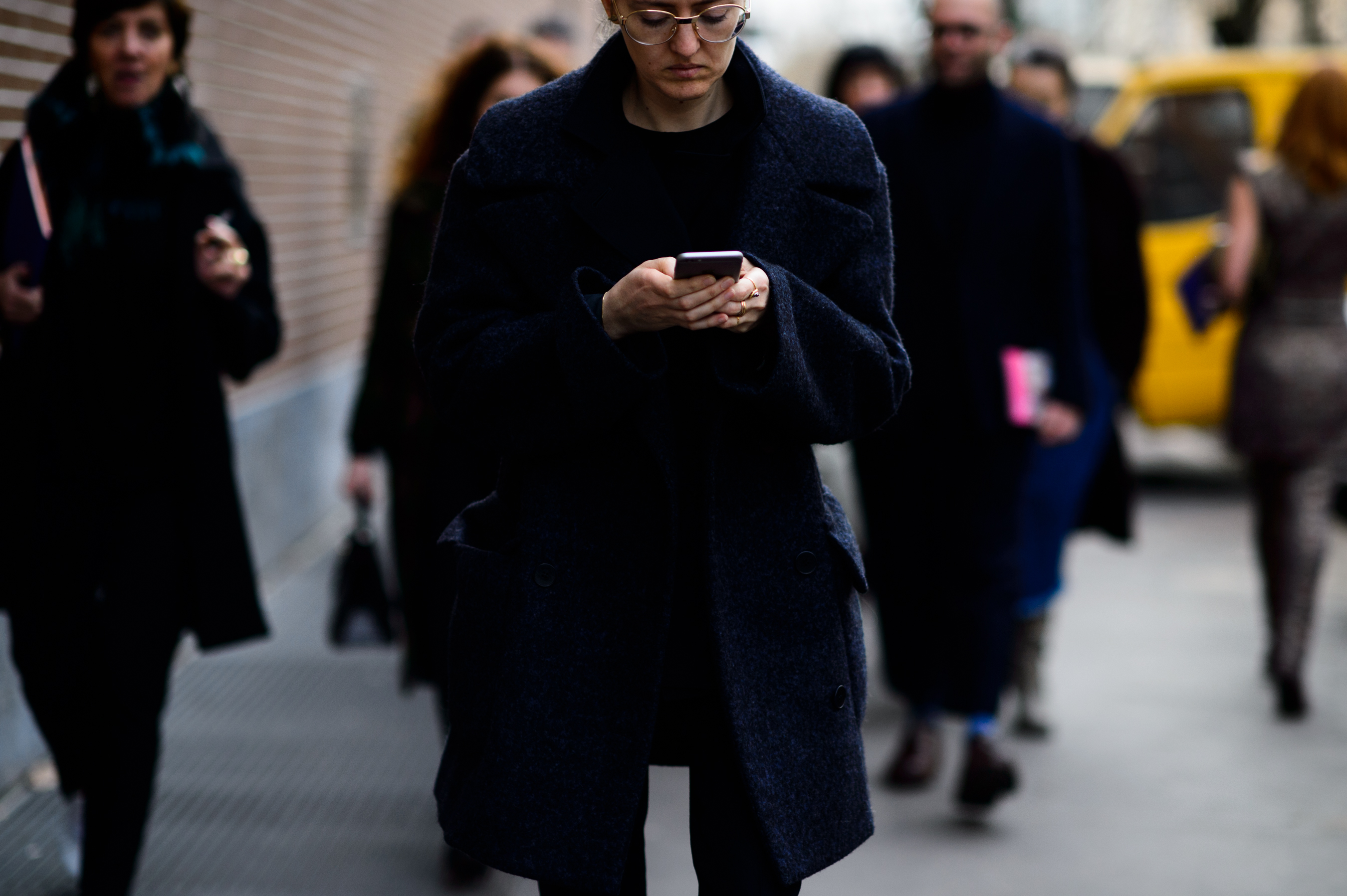Woman wearing blue coat