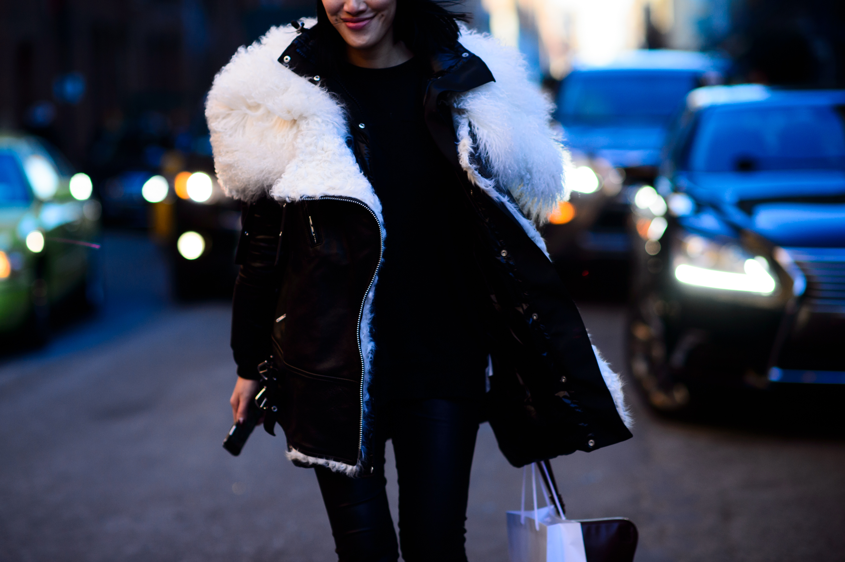 Selfridges buyer wearing warm coat