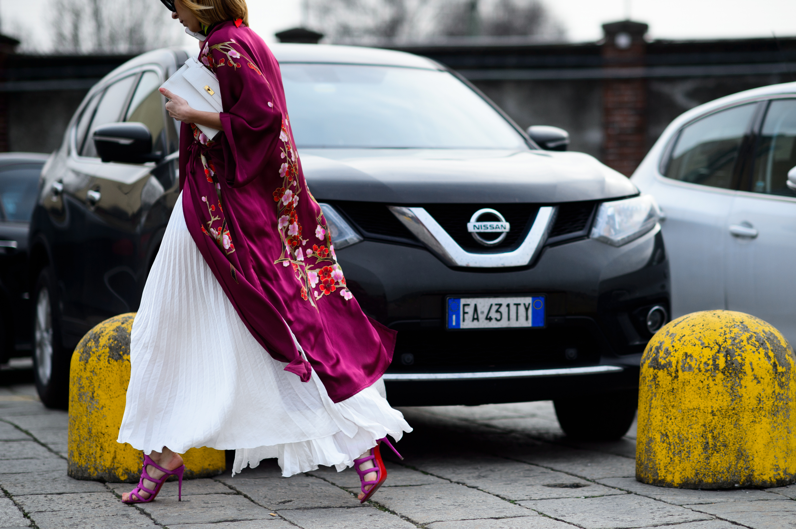 Woman wearing pink kimono