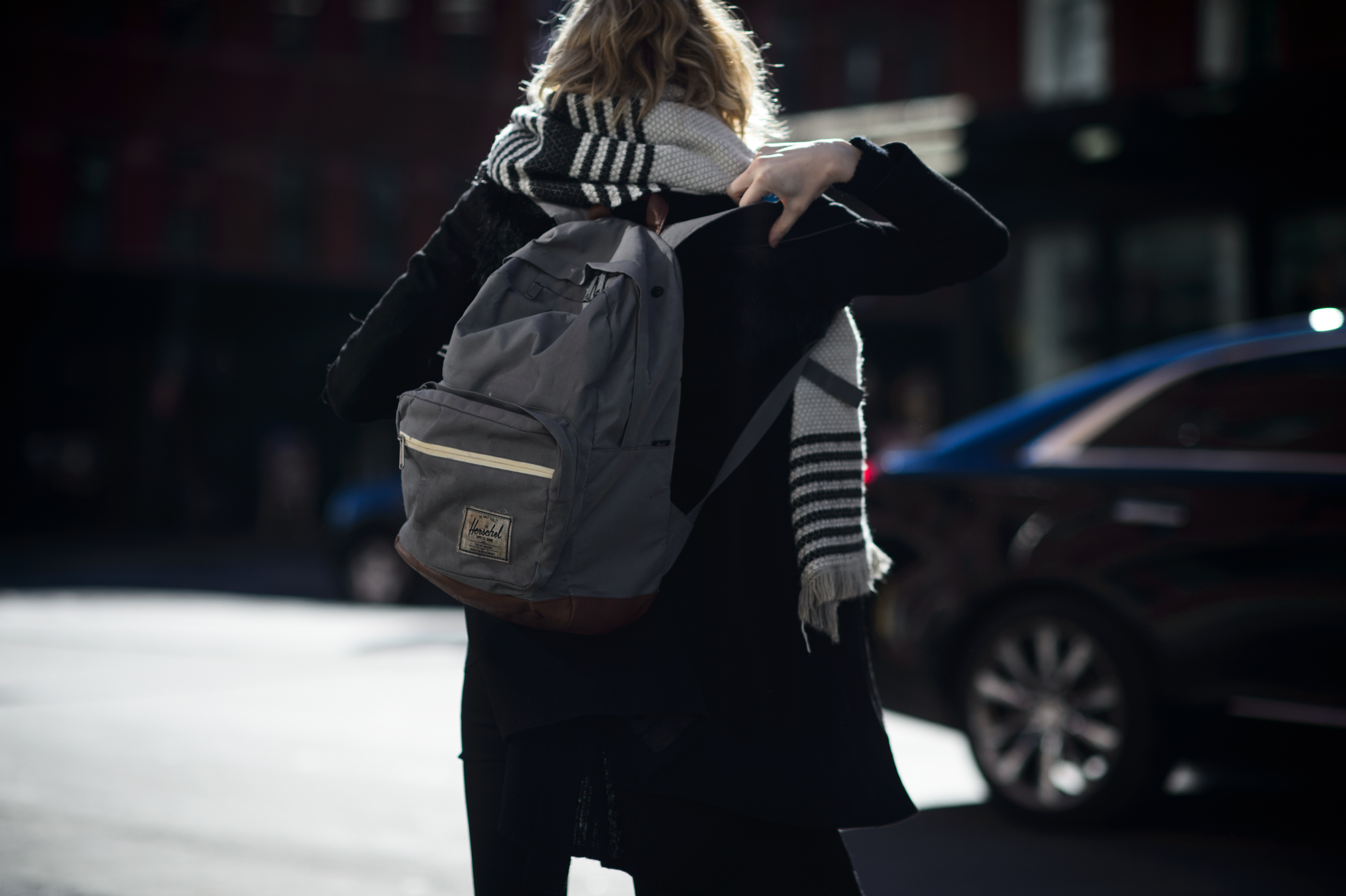 Girl wearing backpack
