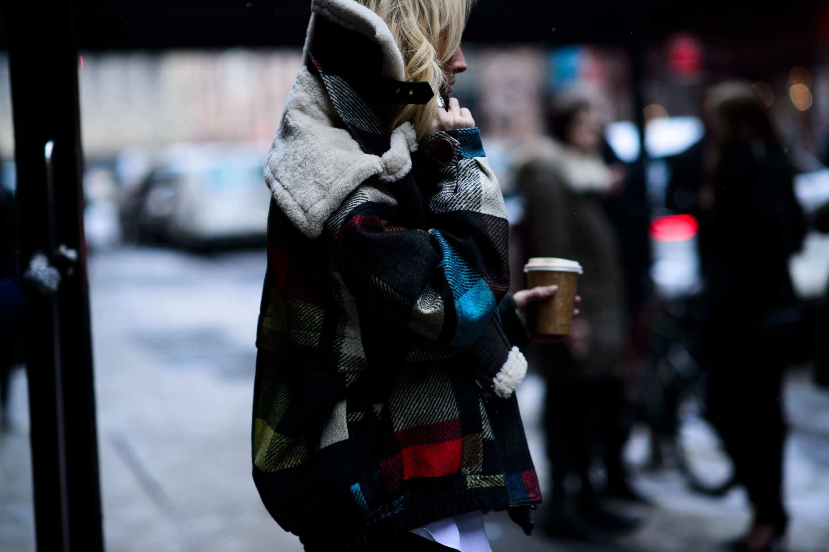 Woman wearing colorful jacket
