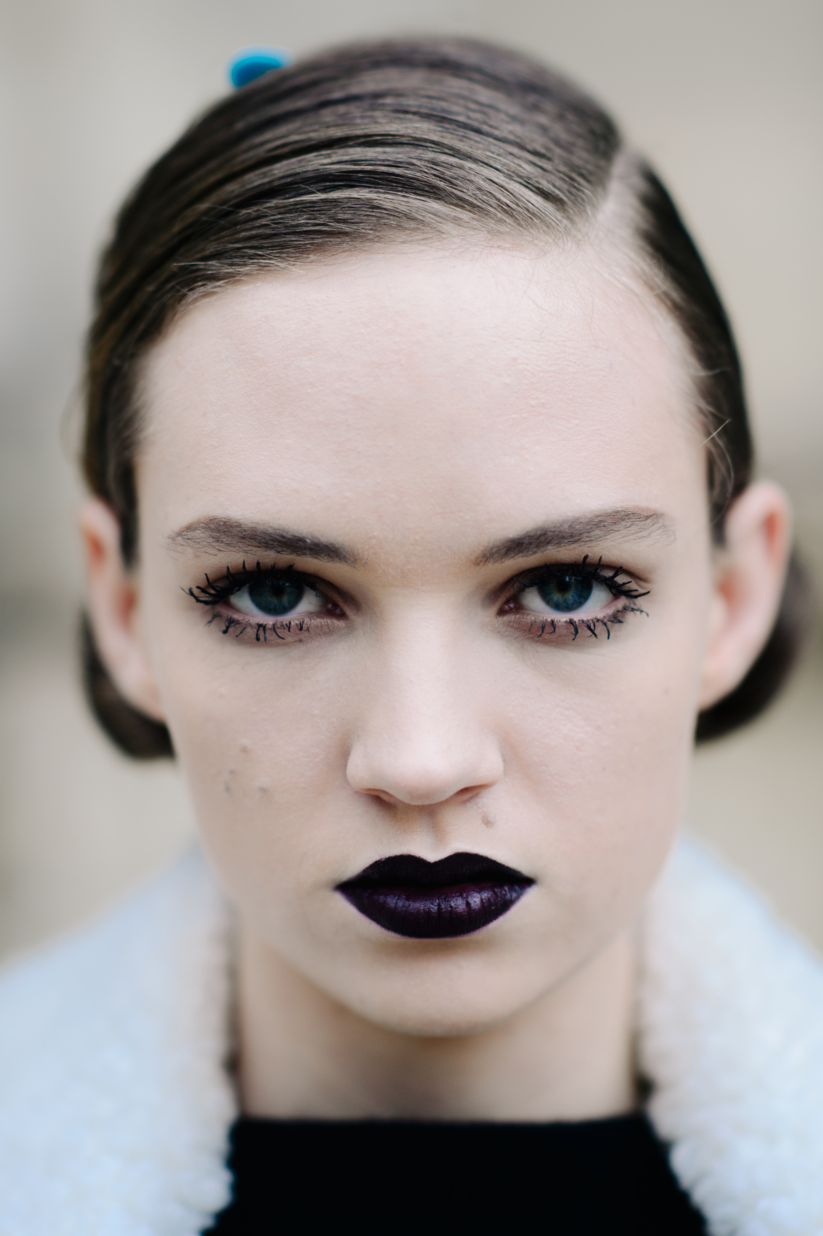 Portrait of German model with black lipstick