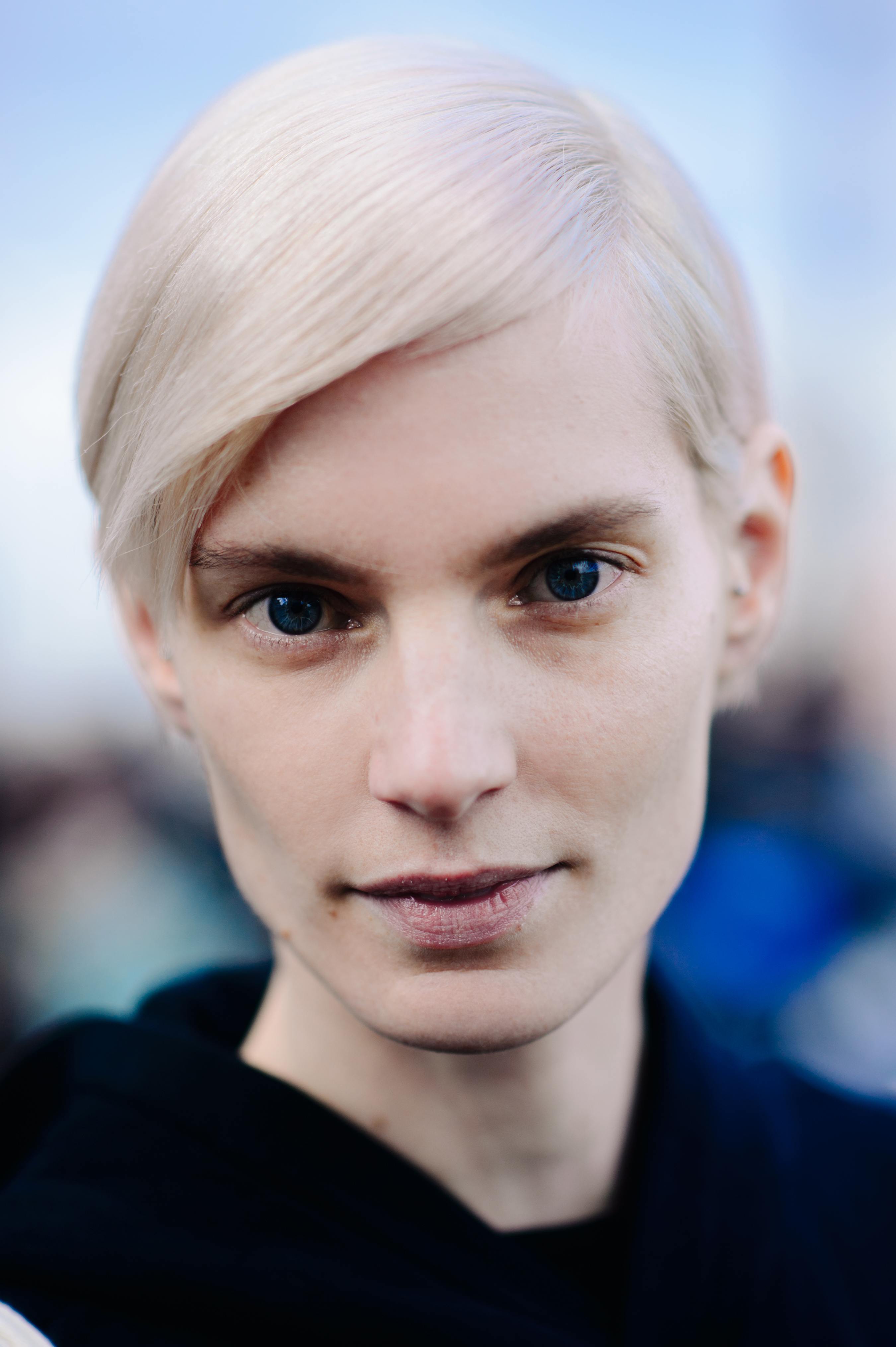 Portrait of model with big blue eyes