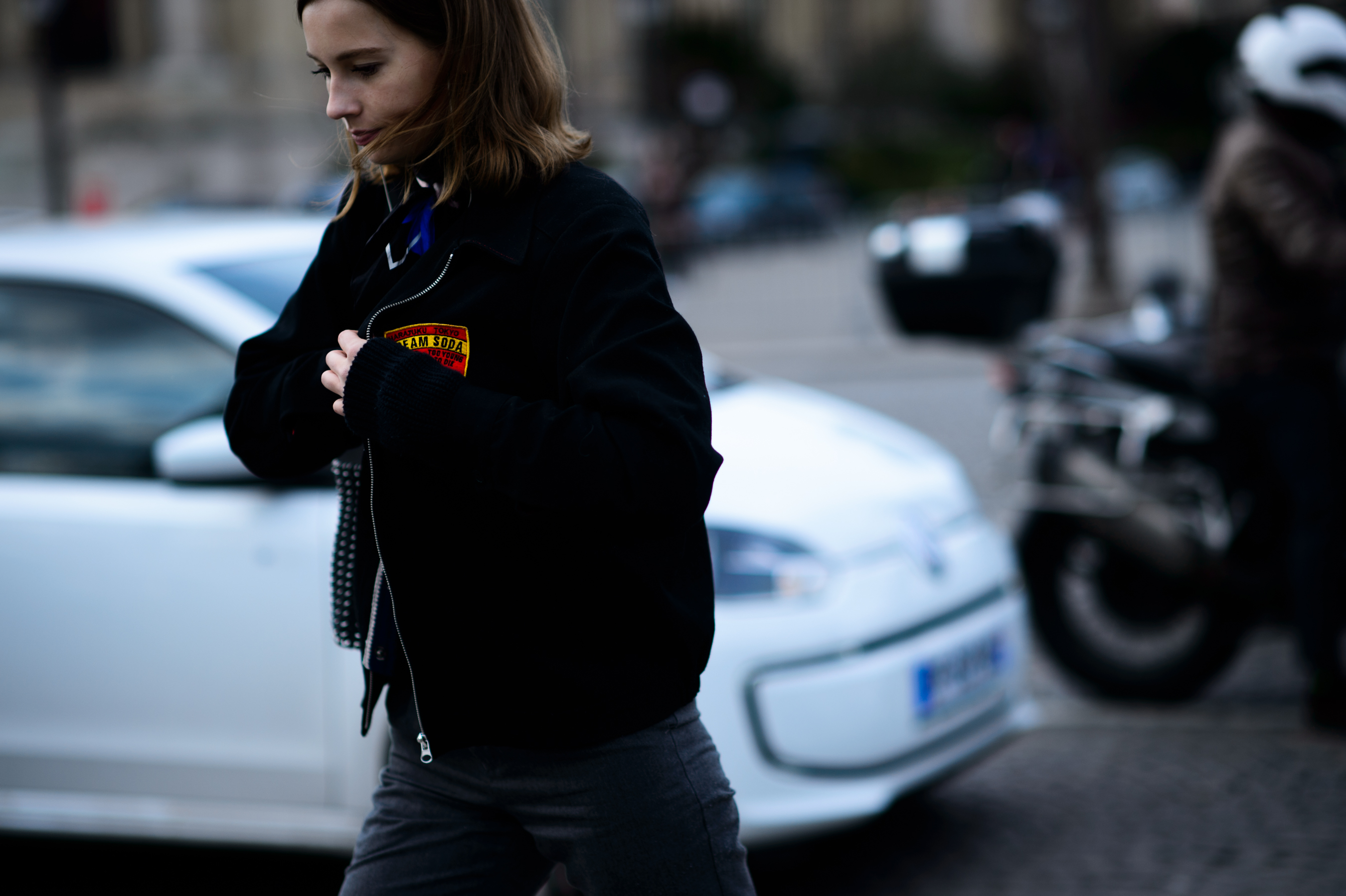 Model wearing vintage jacket