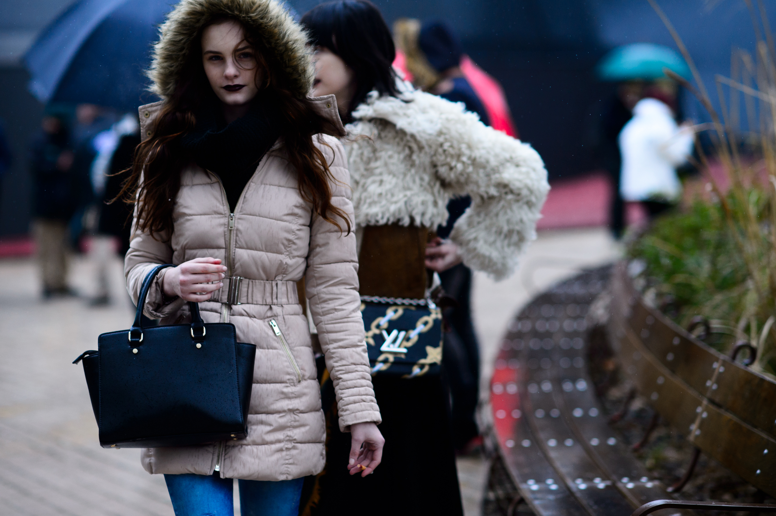 Model after Louis Vuitton with hood up
