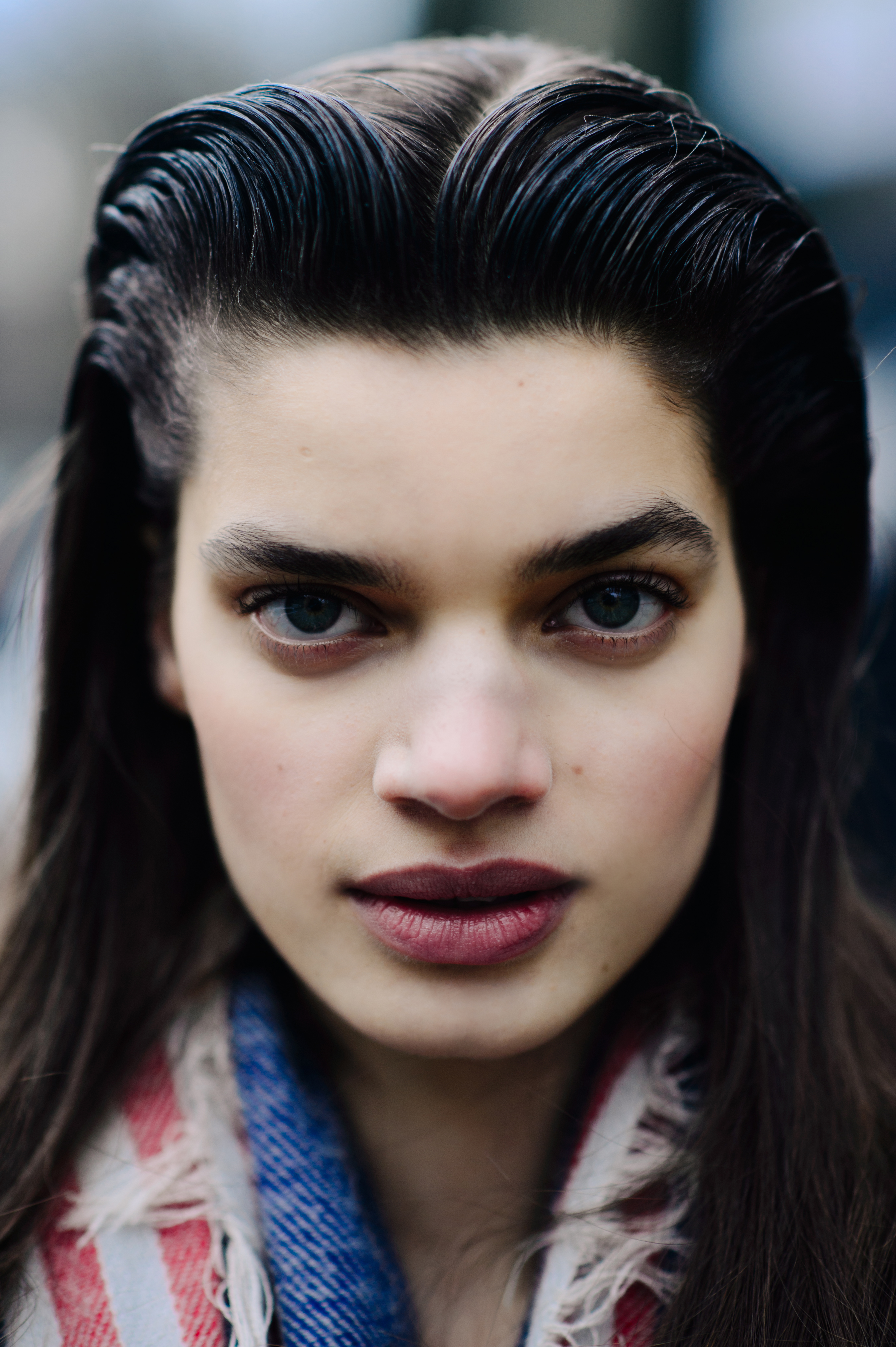 Portrait of model with dark blue eyes