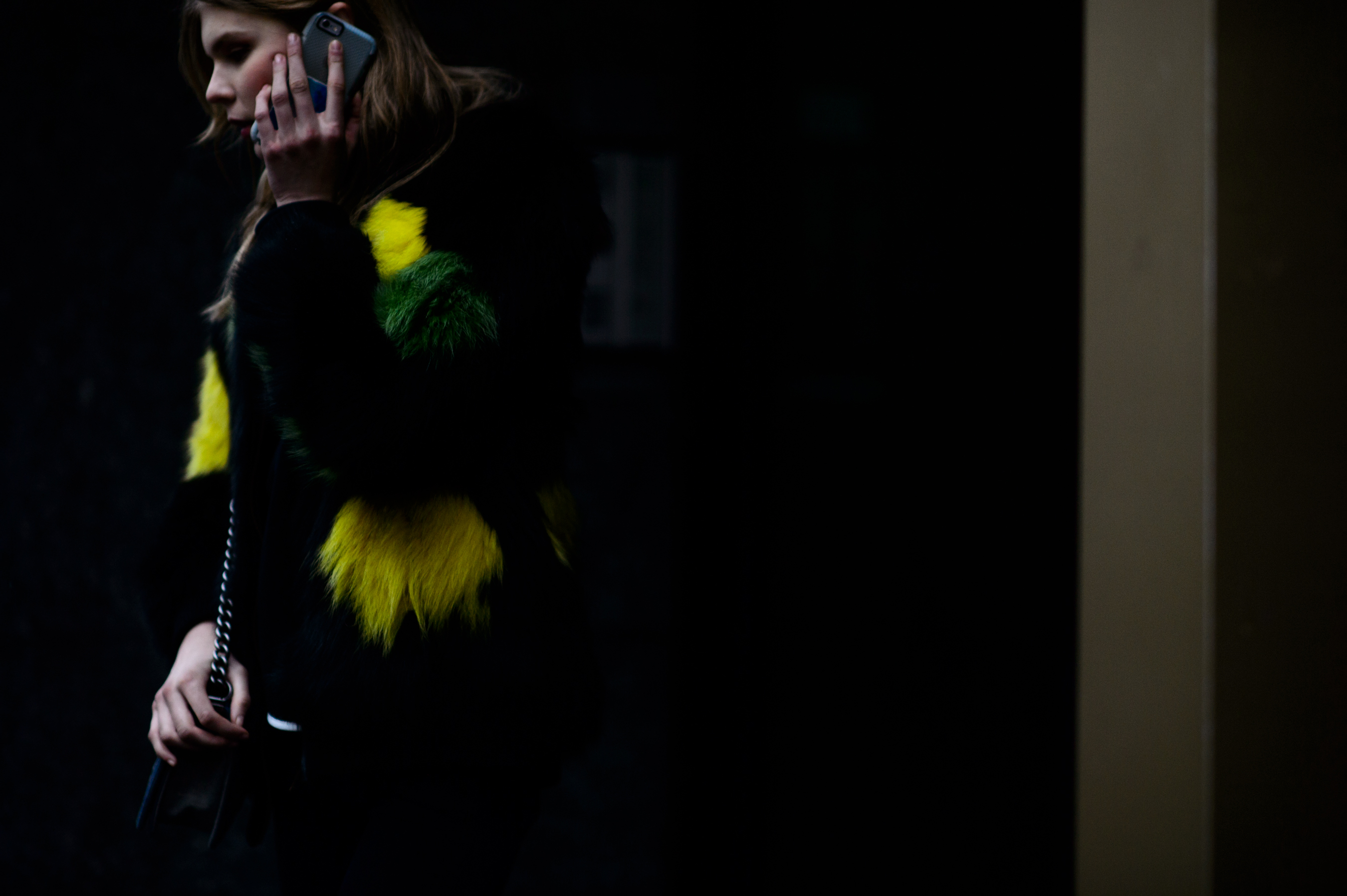 Model wearing colour faux fur