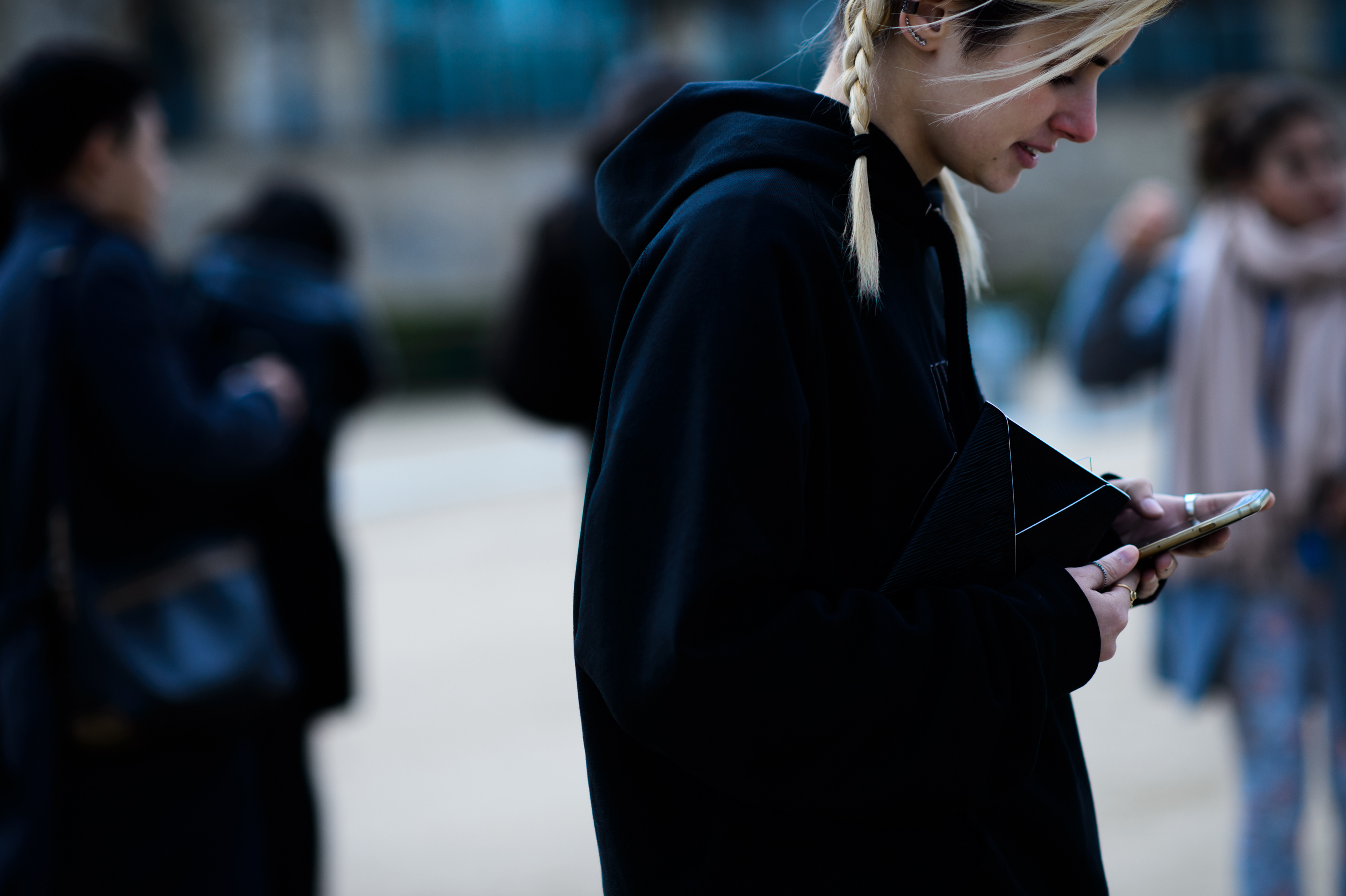 Woman with blonde pigtails