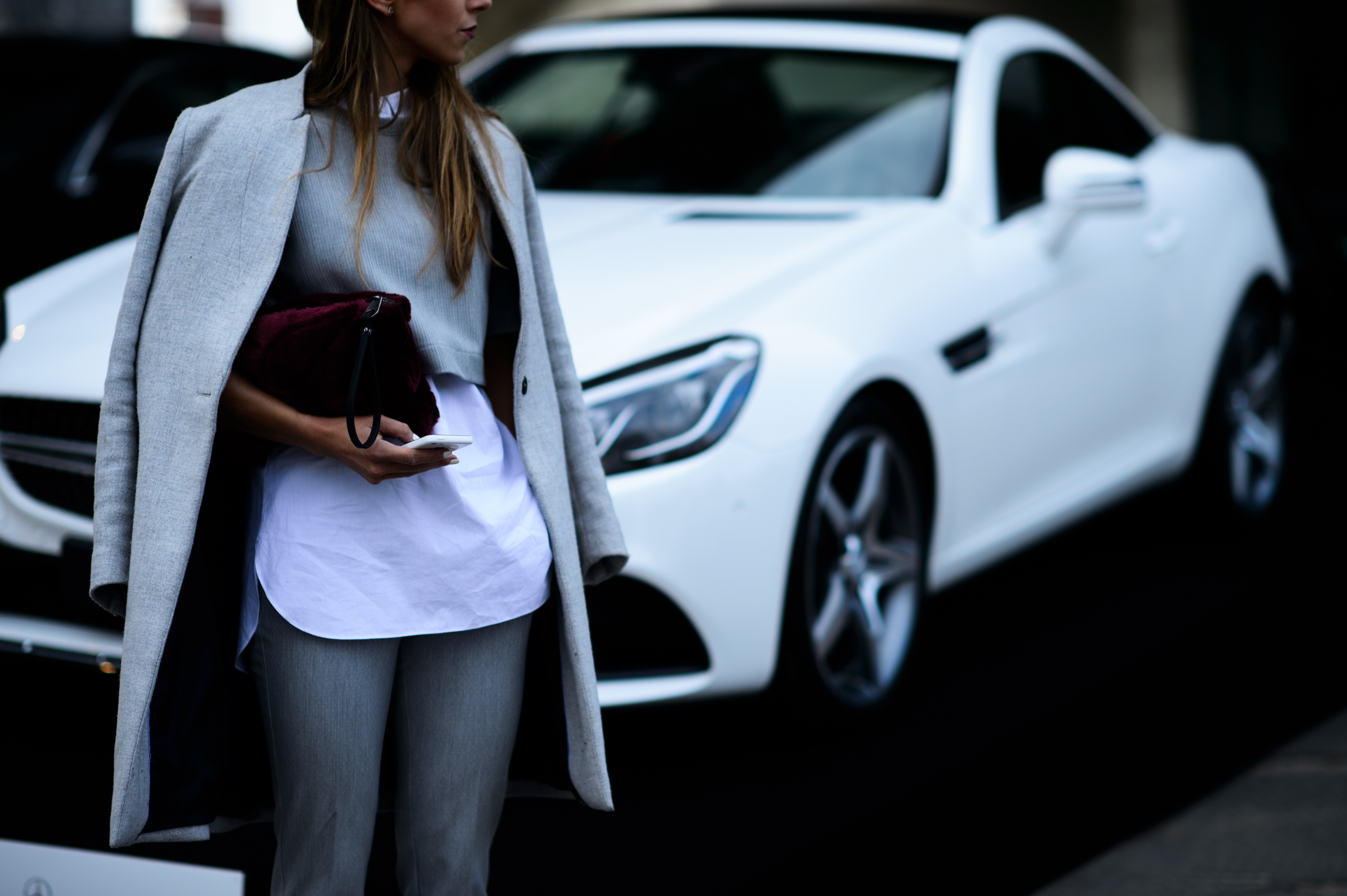 Woman wearing grey outfit