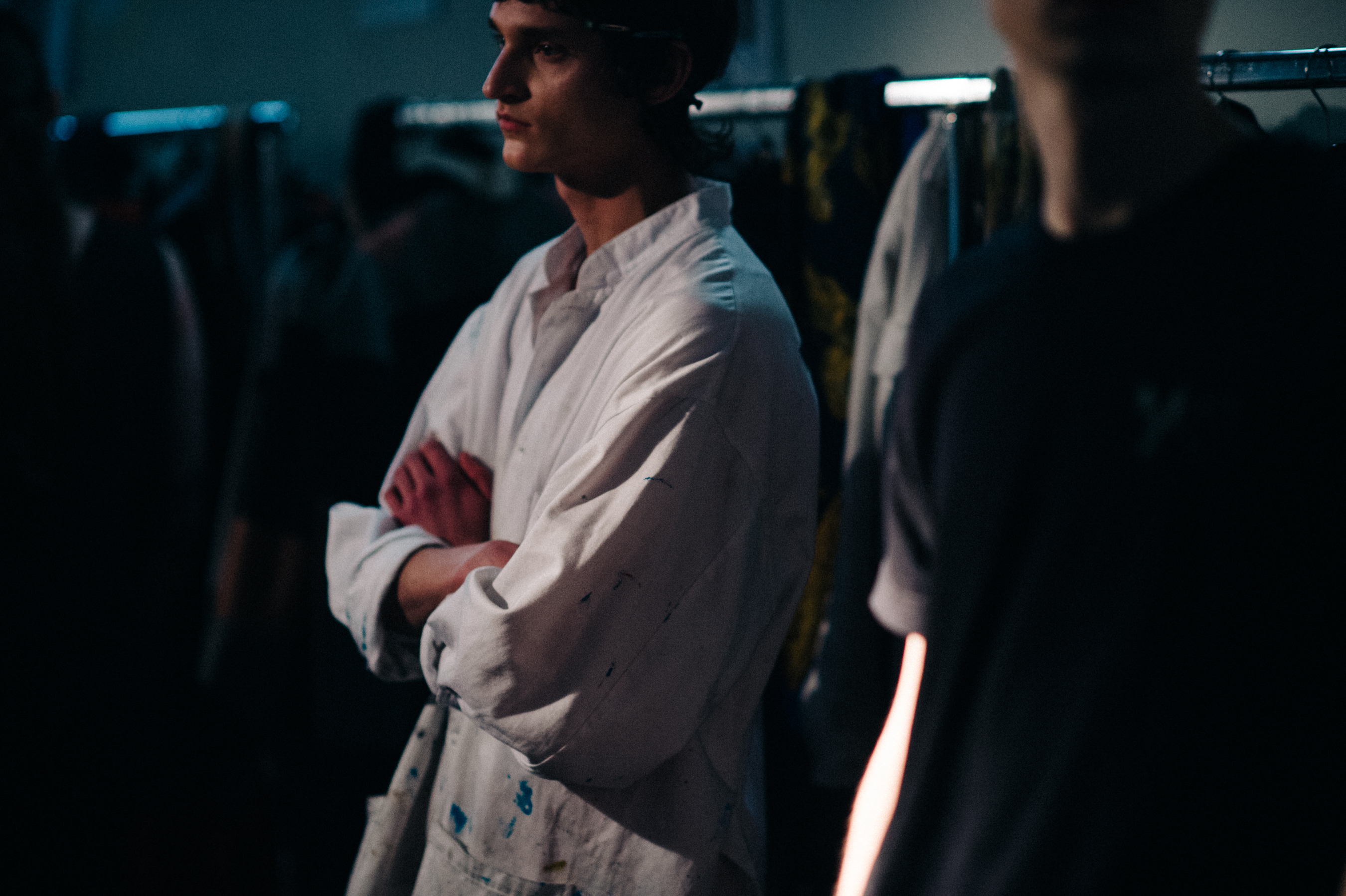 Male model wearing white shirt