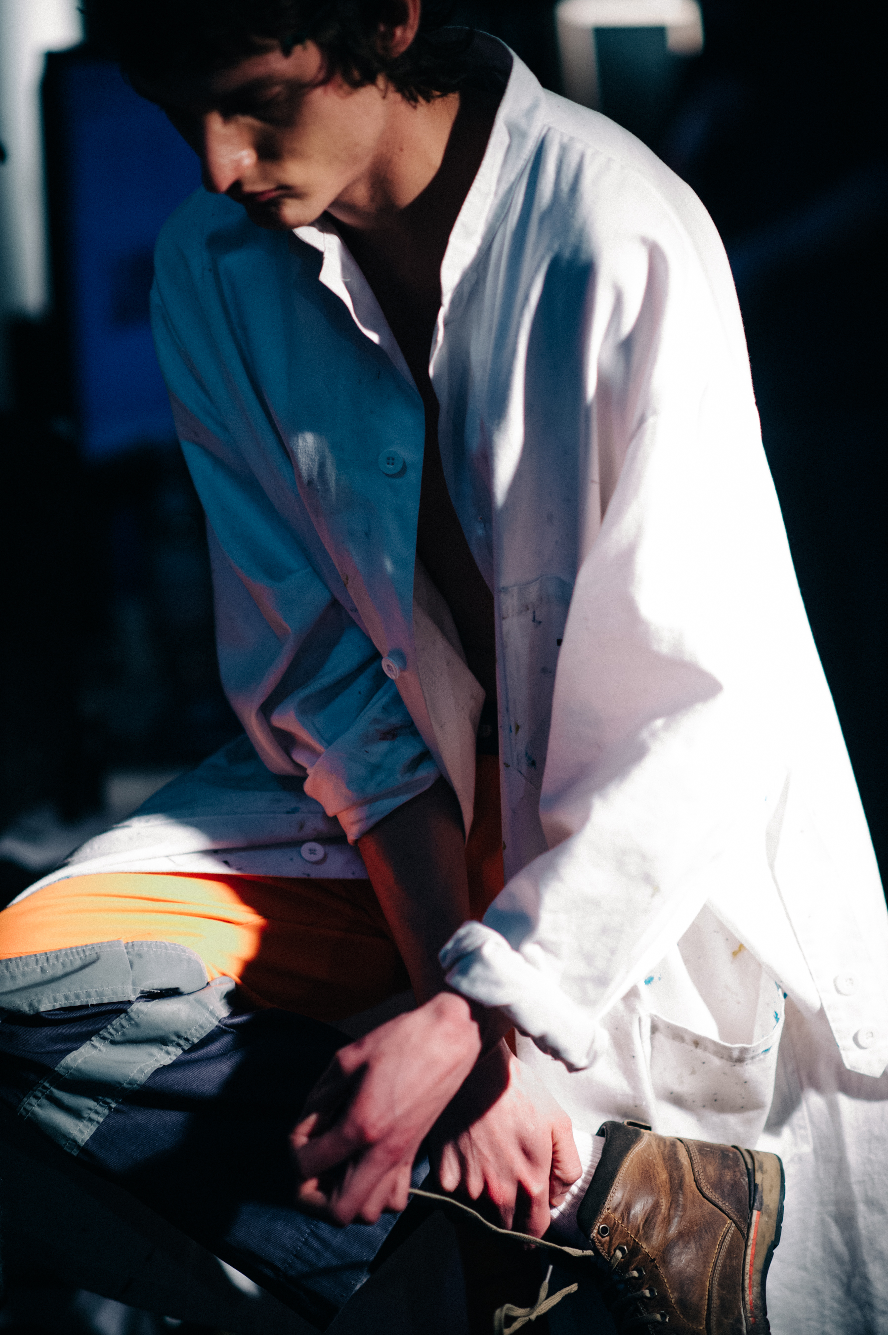 Male model wearing white shirt