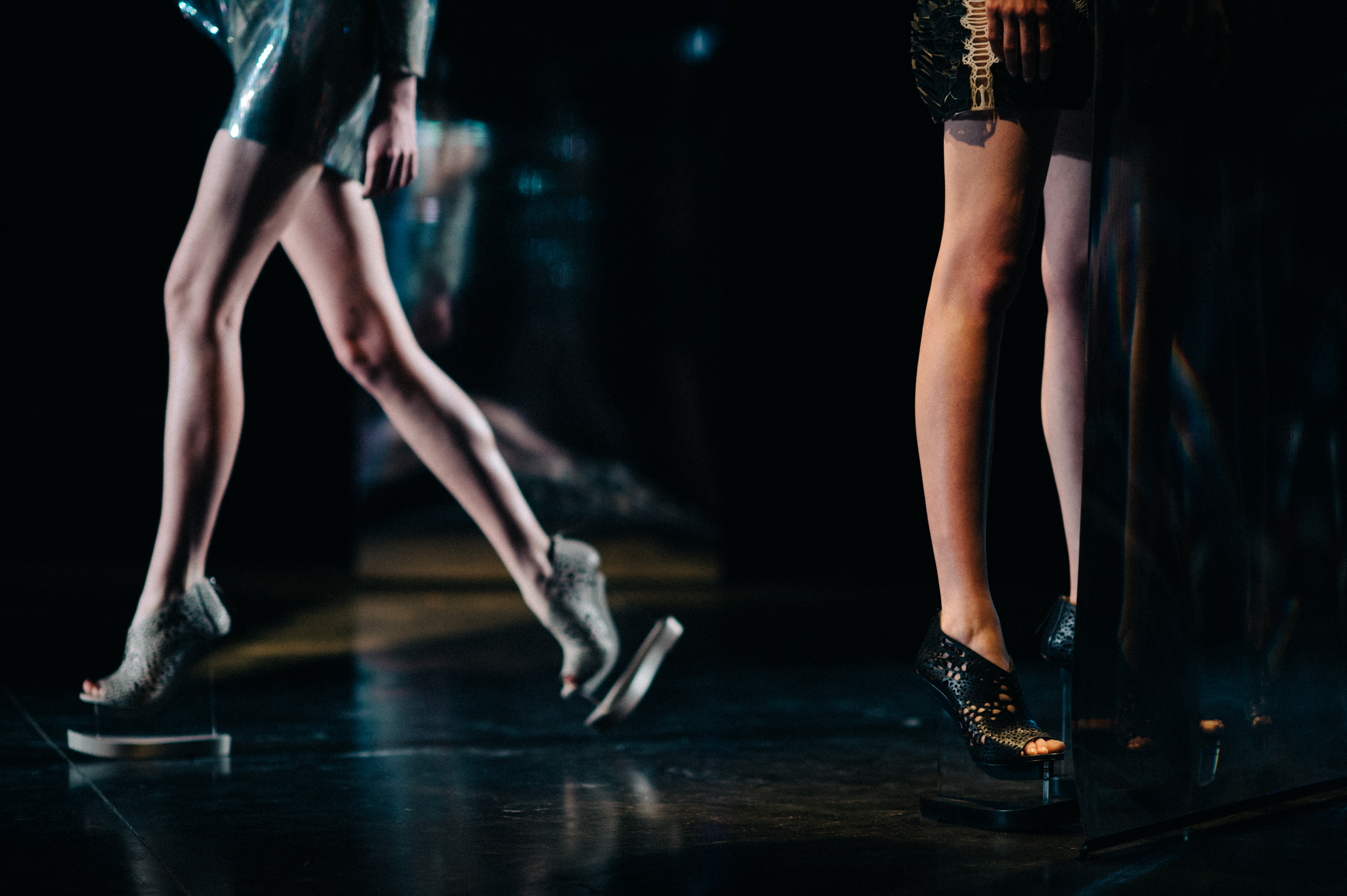 Close up of futuristic high heel shoes