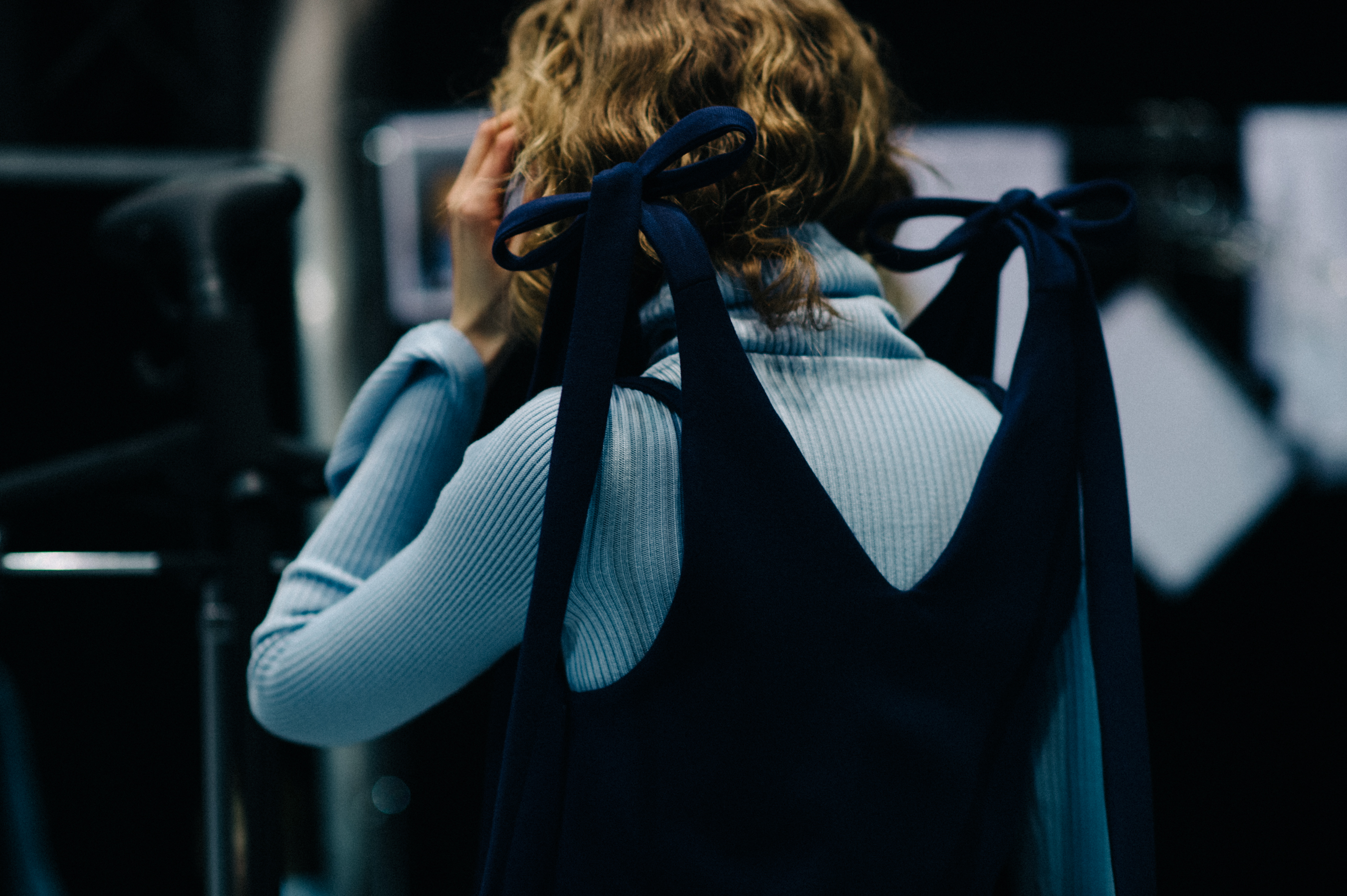 Model wearing Jacquemus backstage
