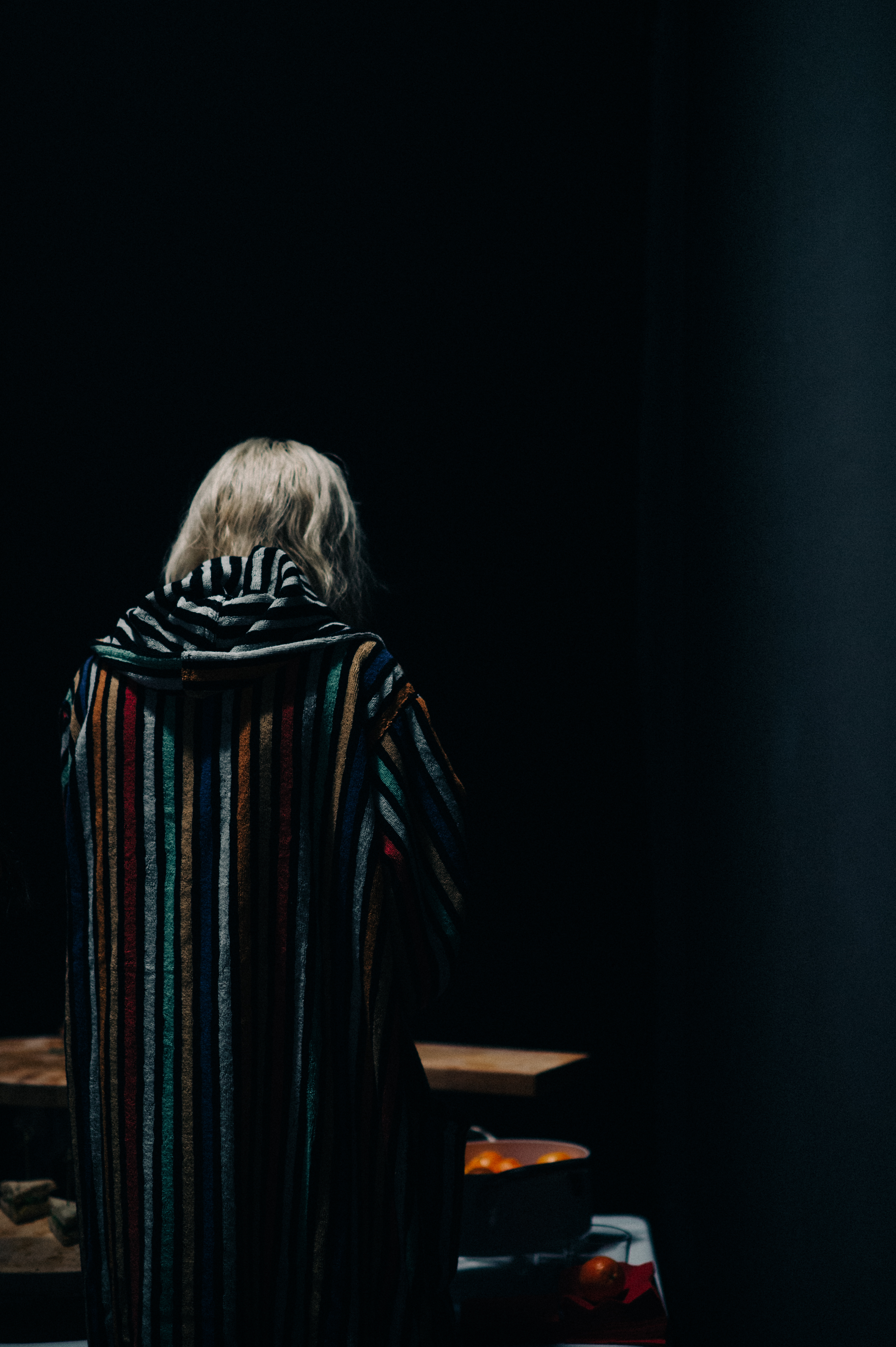 Model wearing graphic coat