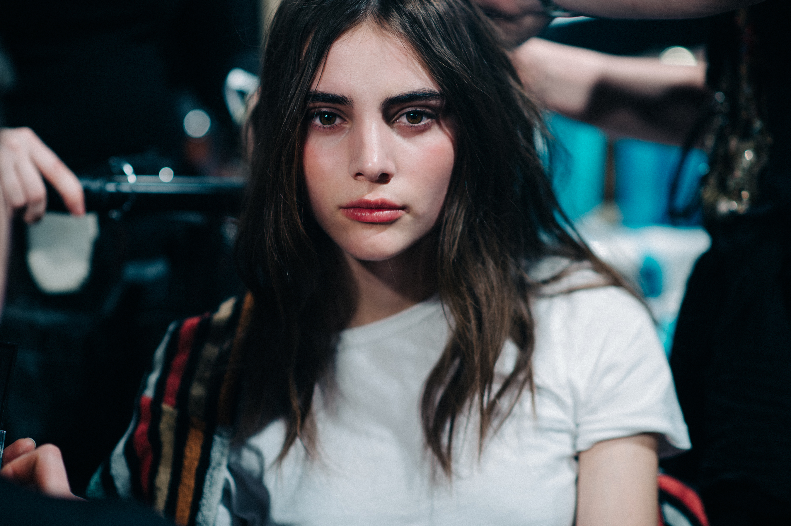 Model getting make up done