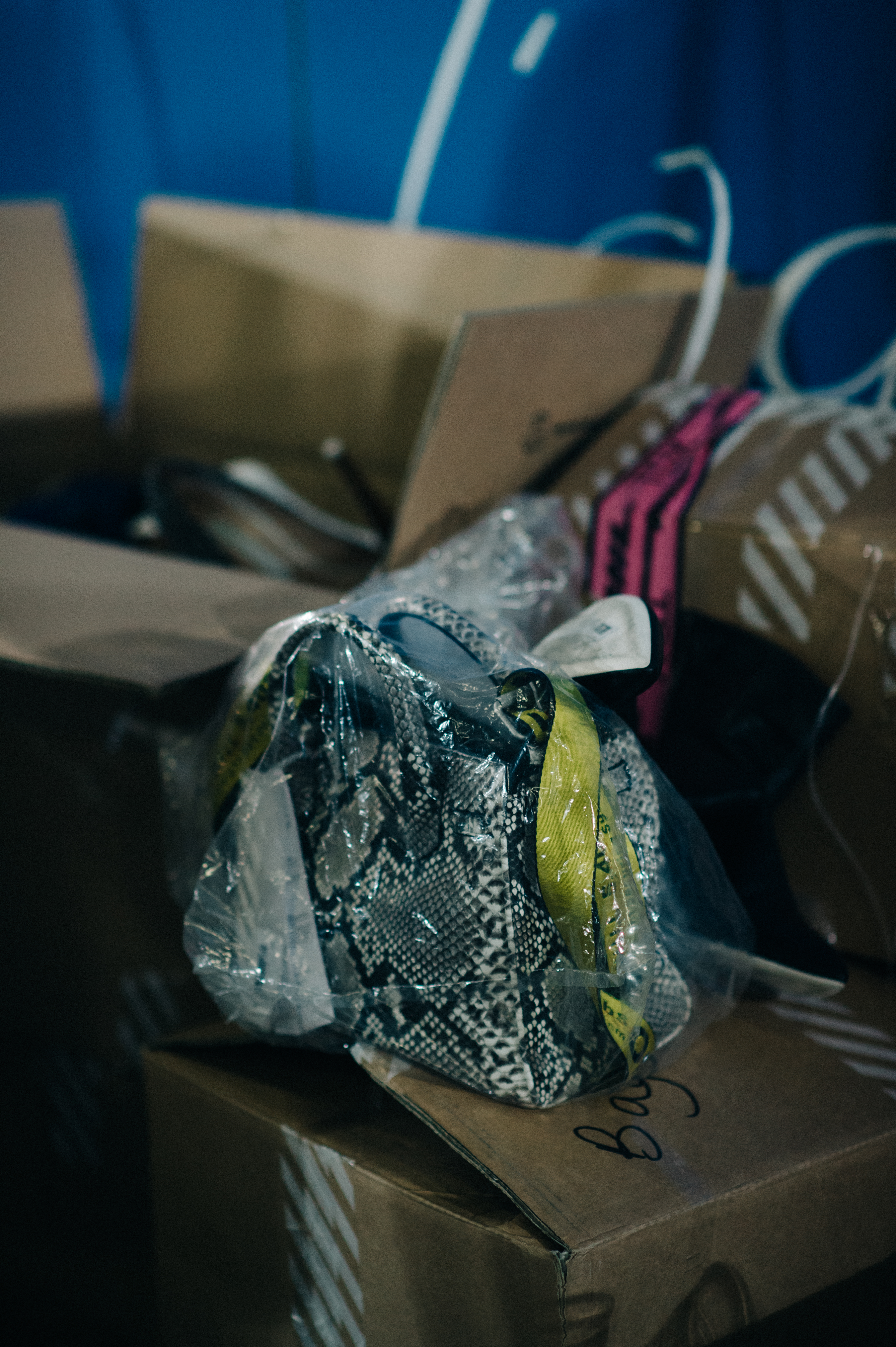 Close up of bag in plastic case