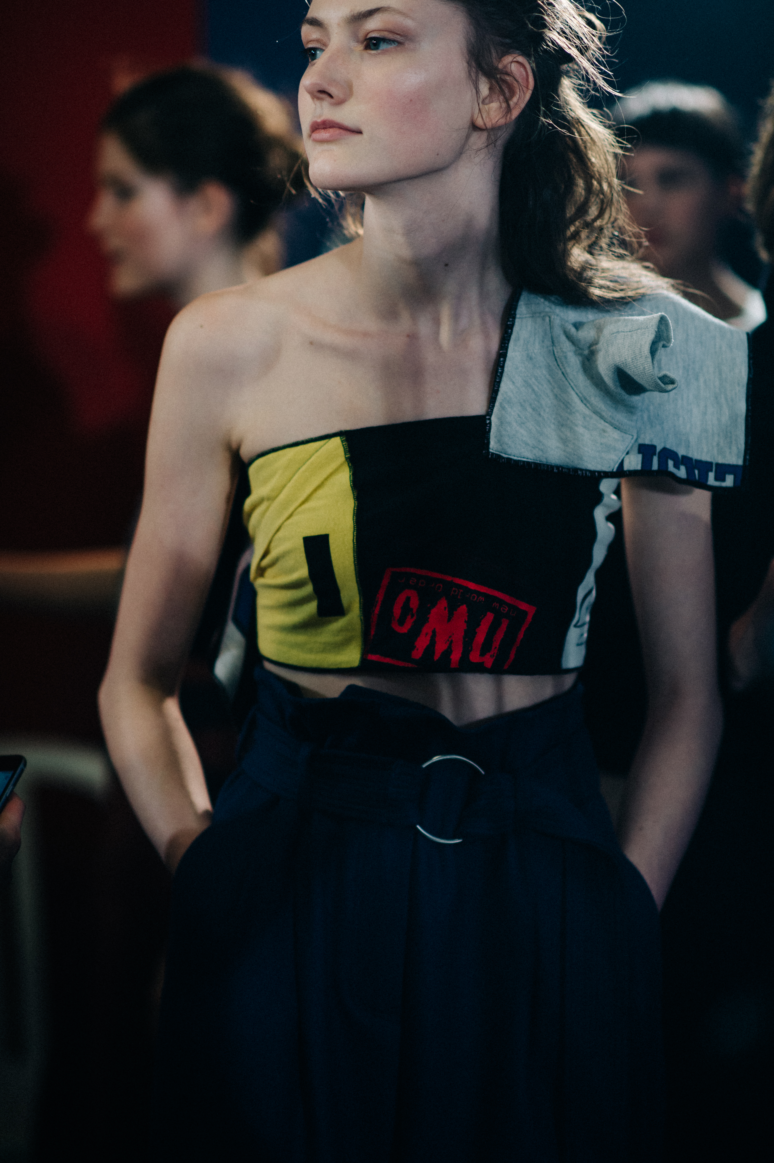 Model wearing short top