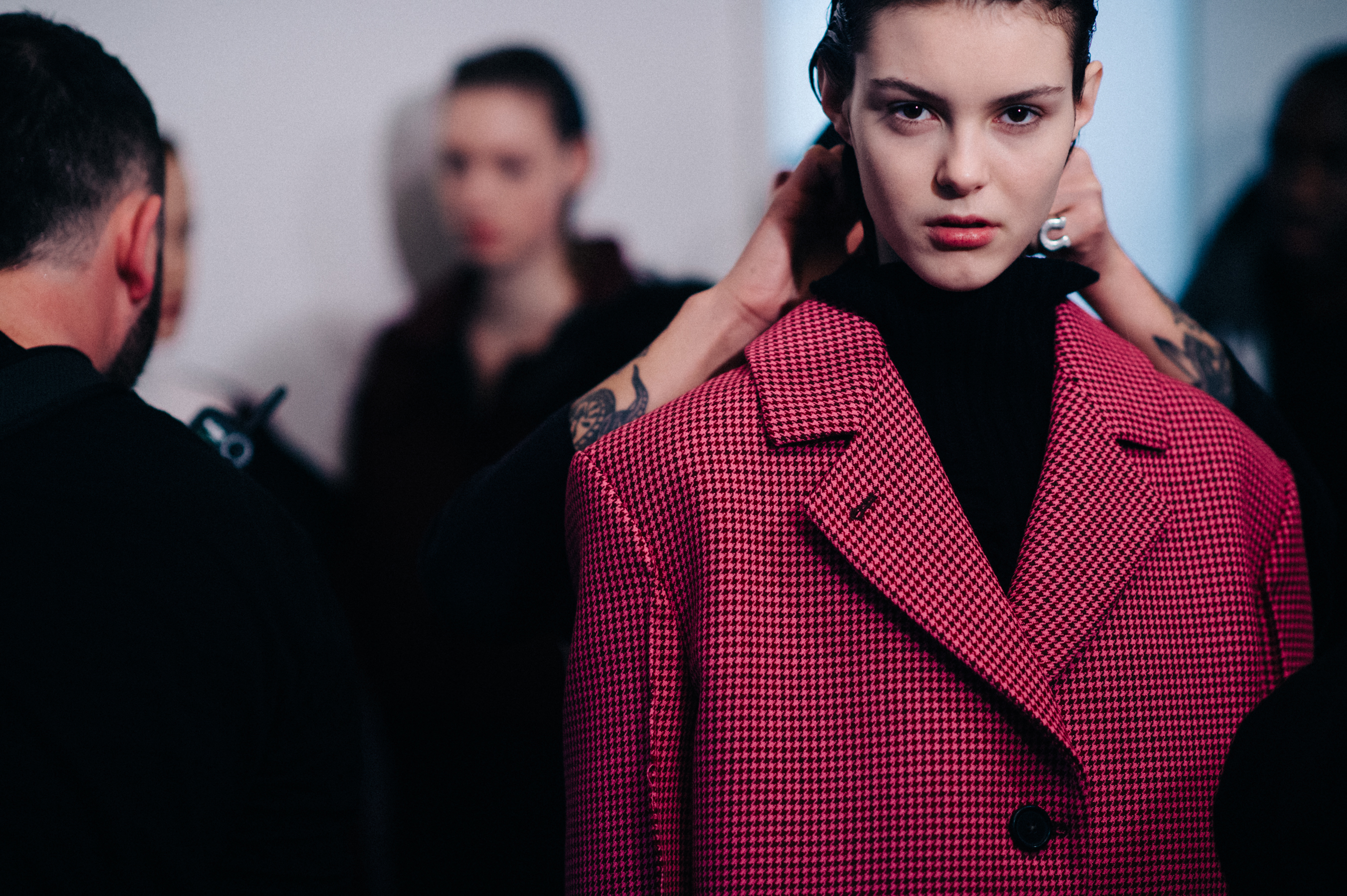 Russian model wearing pink before the show