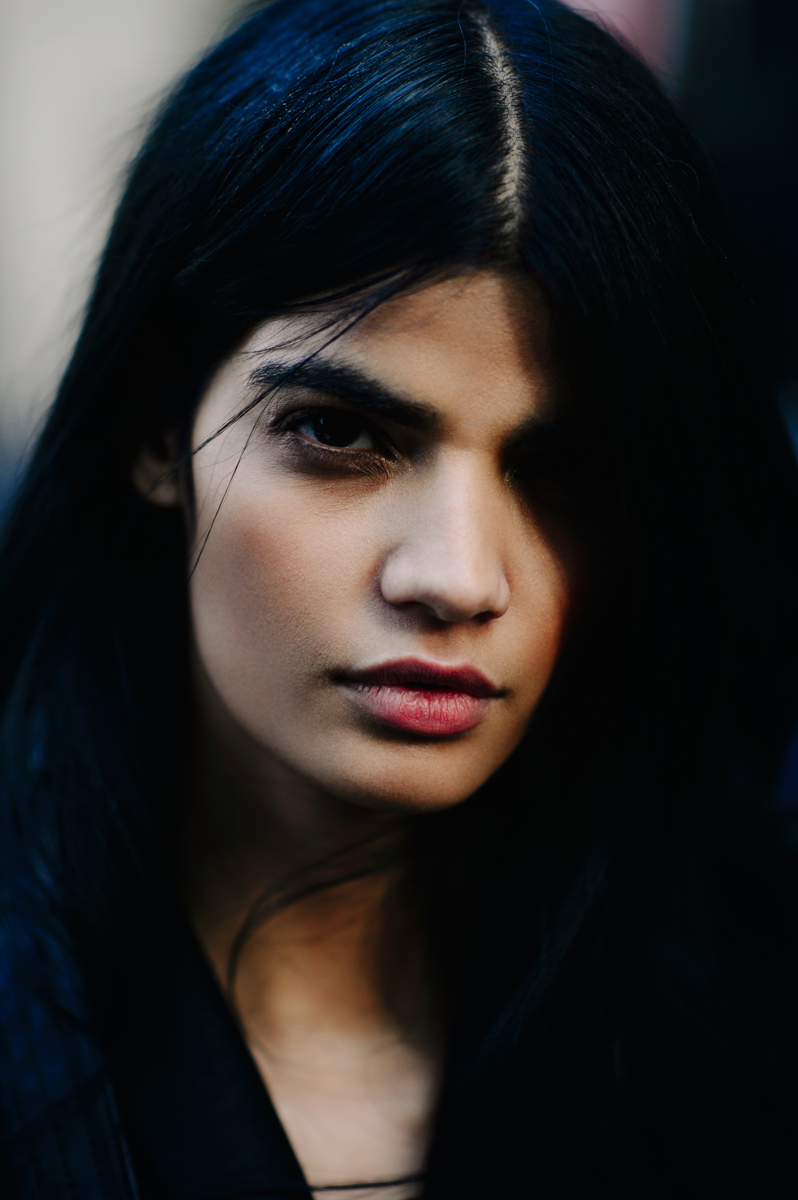 Portrait of Indian model with dark hair and eyes