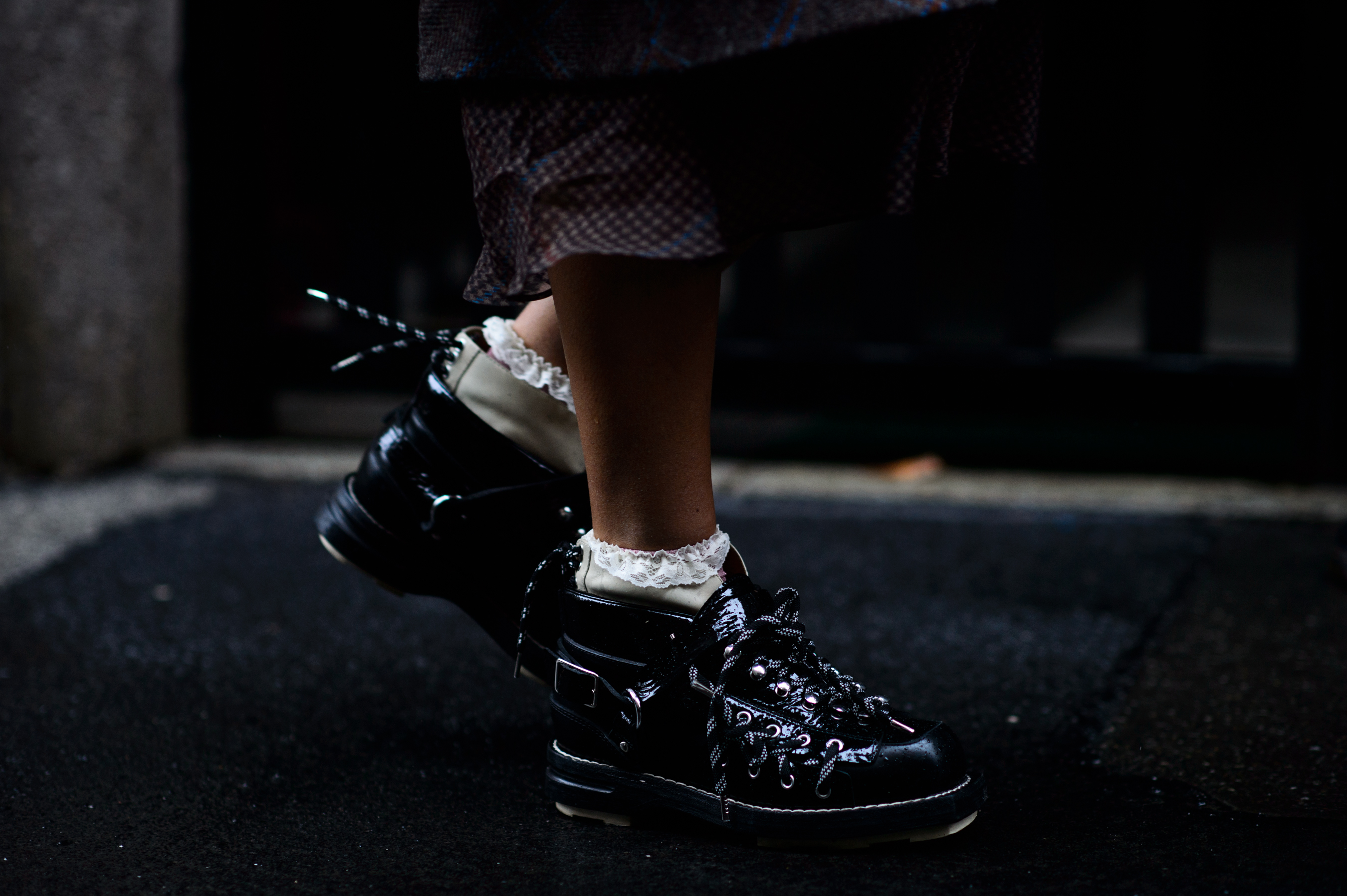 Close up of big mountain shoes