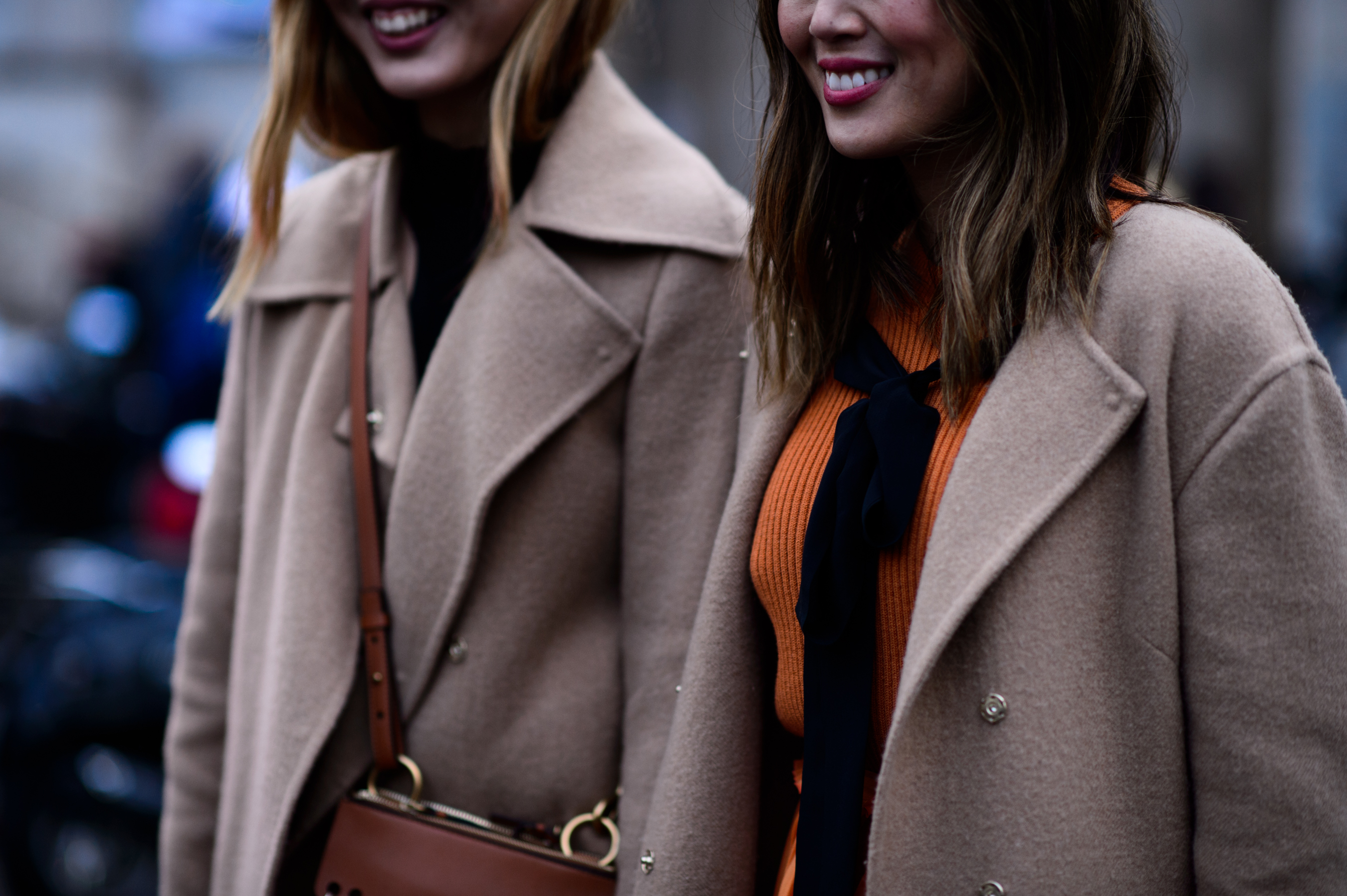 Californian bloggers wearing camel overcoat