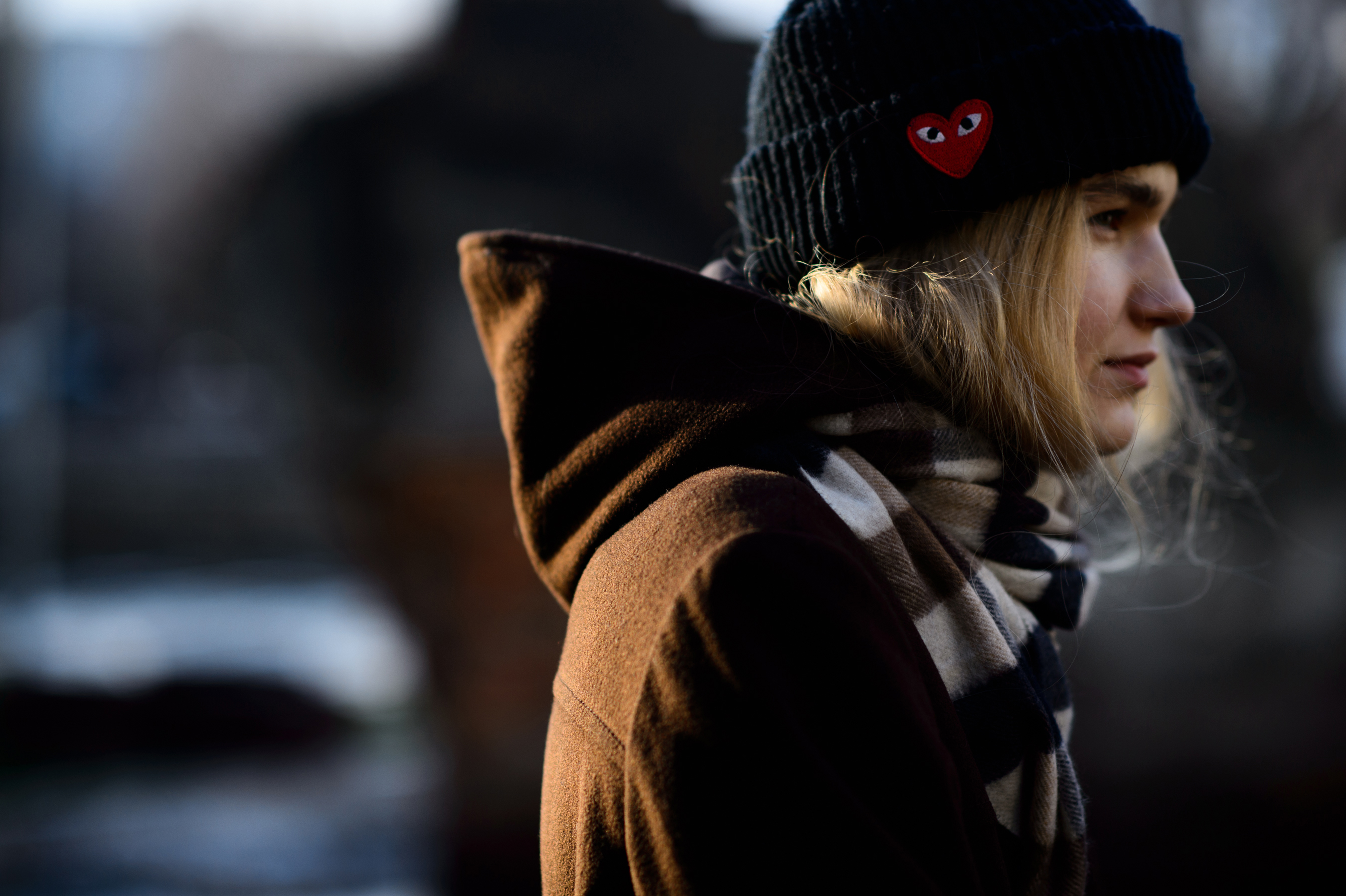 Ukrainian blonde girl brown coat
