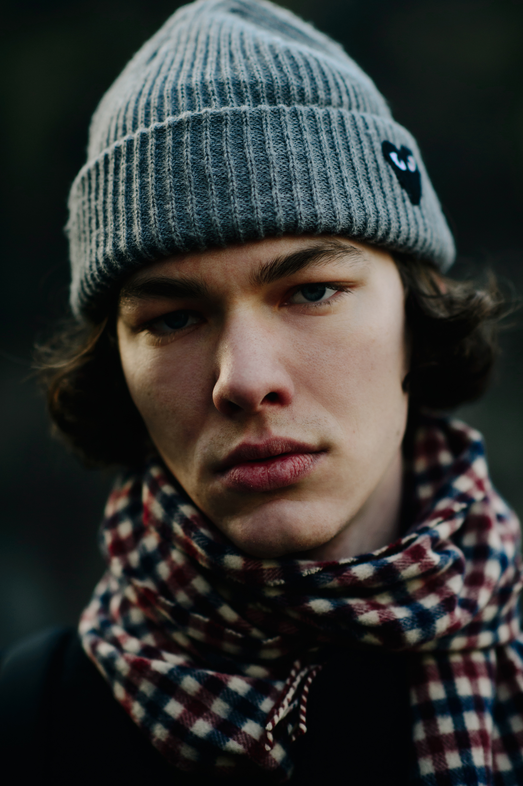 Portrait of Ukrainian boy grey hat