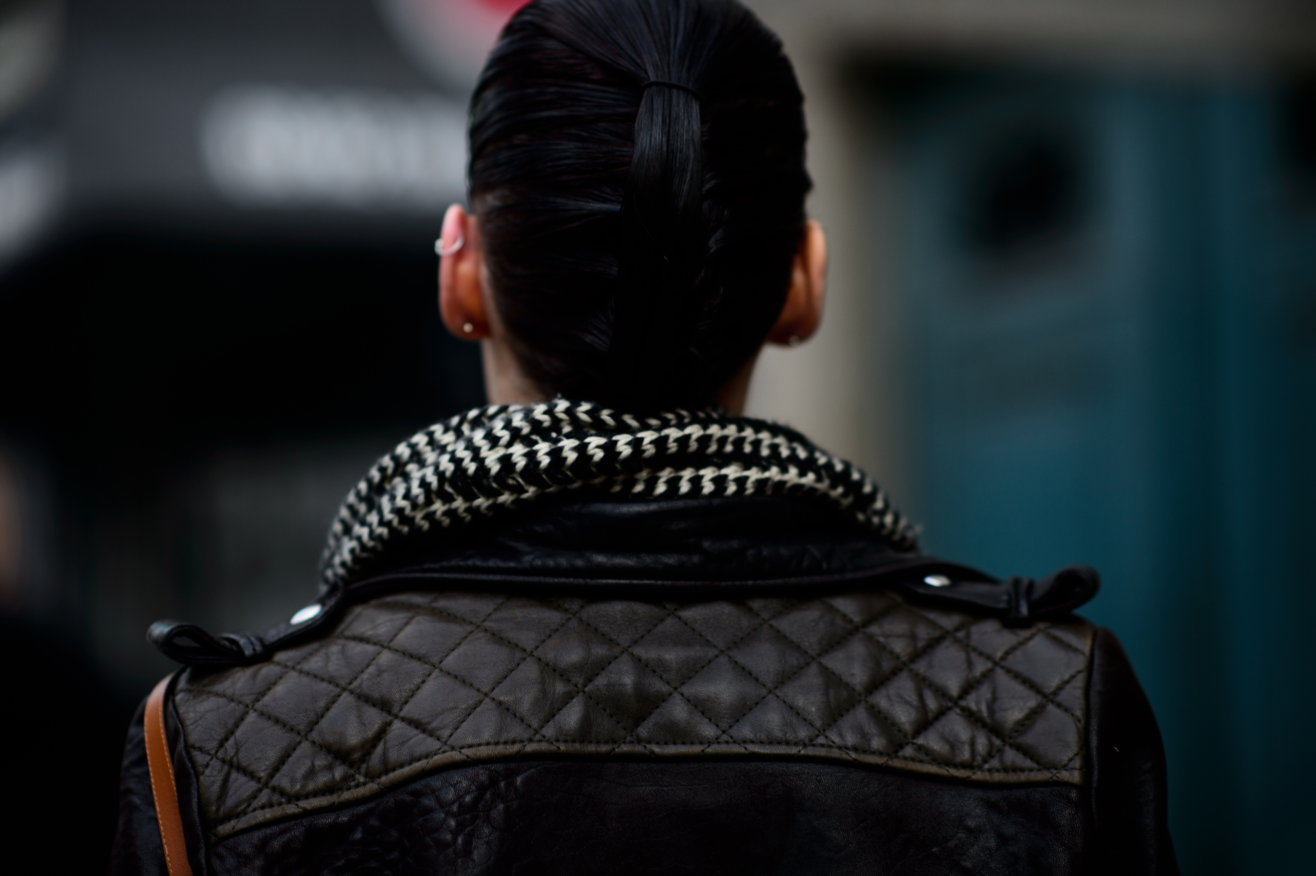Model with sleek hair from the back