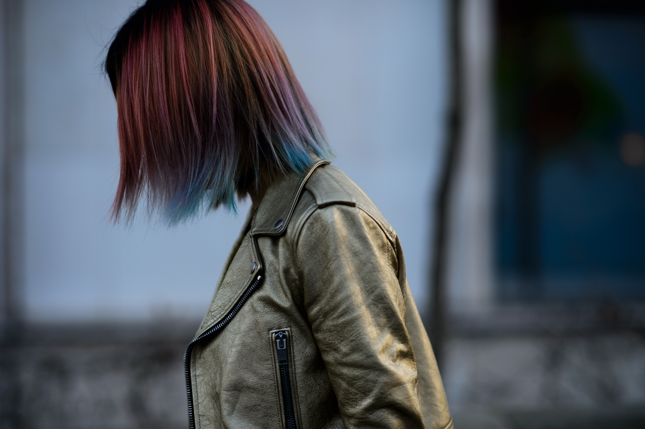 Korean model with pink and blue hair