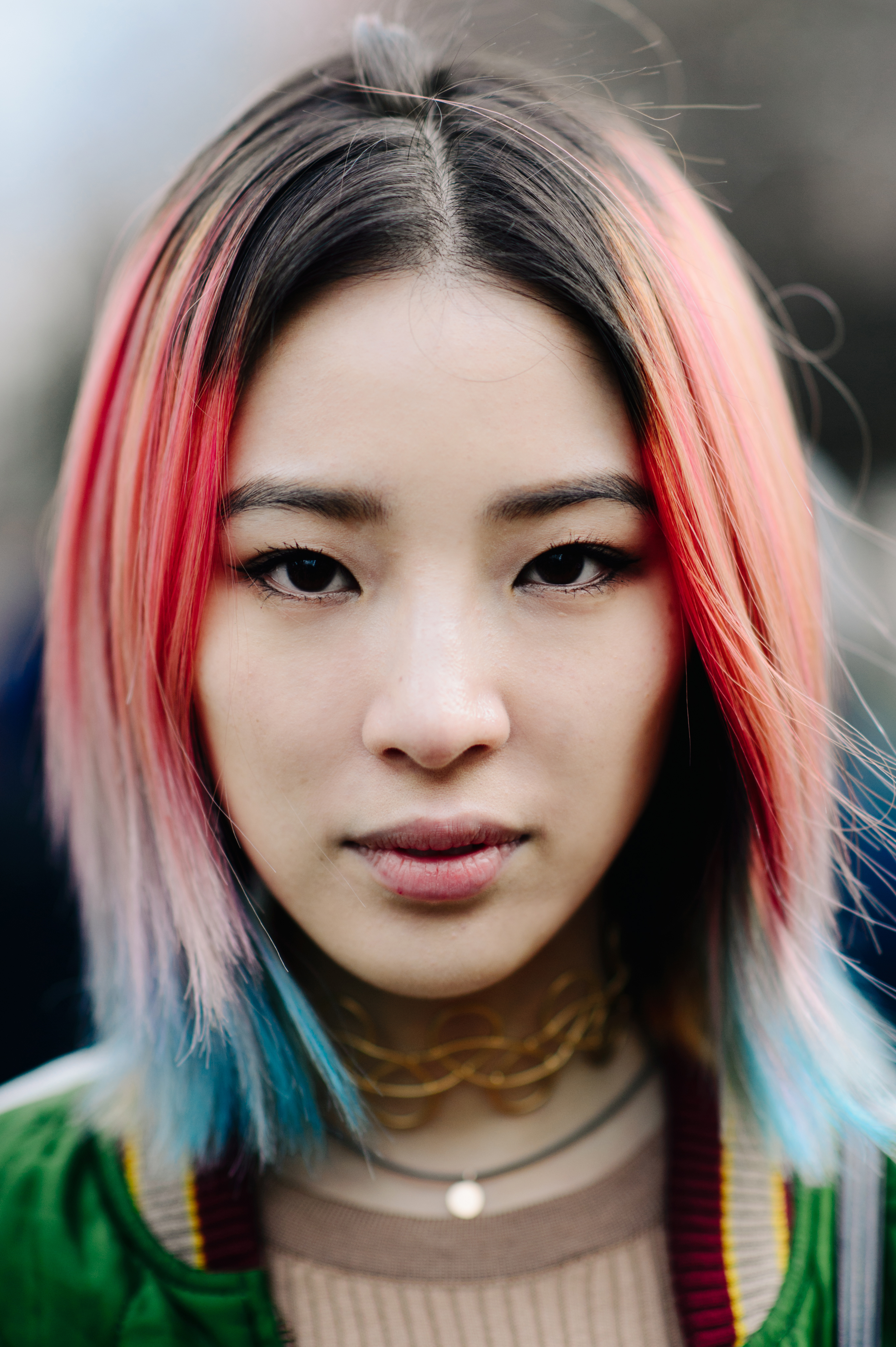 Portrait of Korean model with pink and blue hair