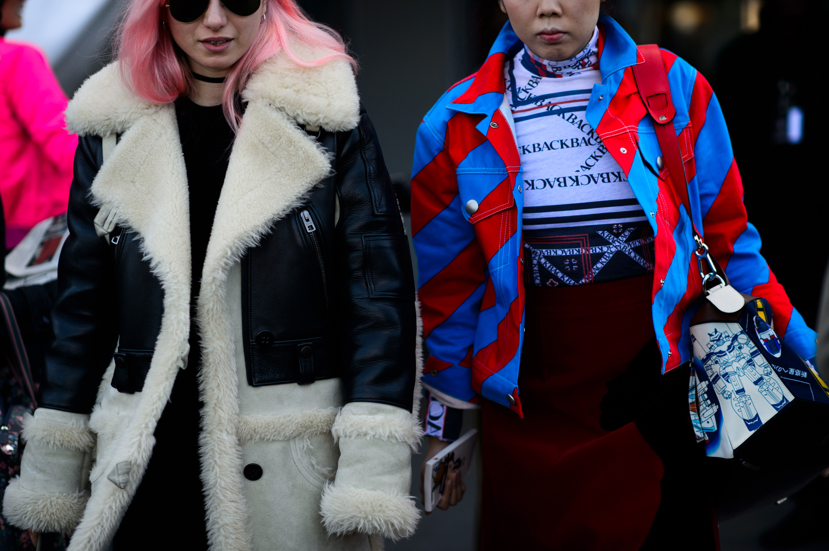 Two women walking together after show