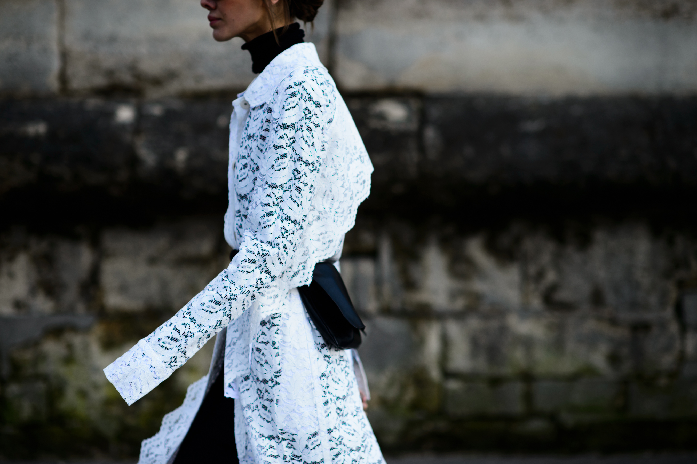 Woman in white lace dress