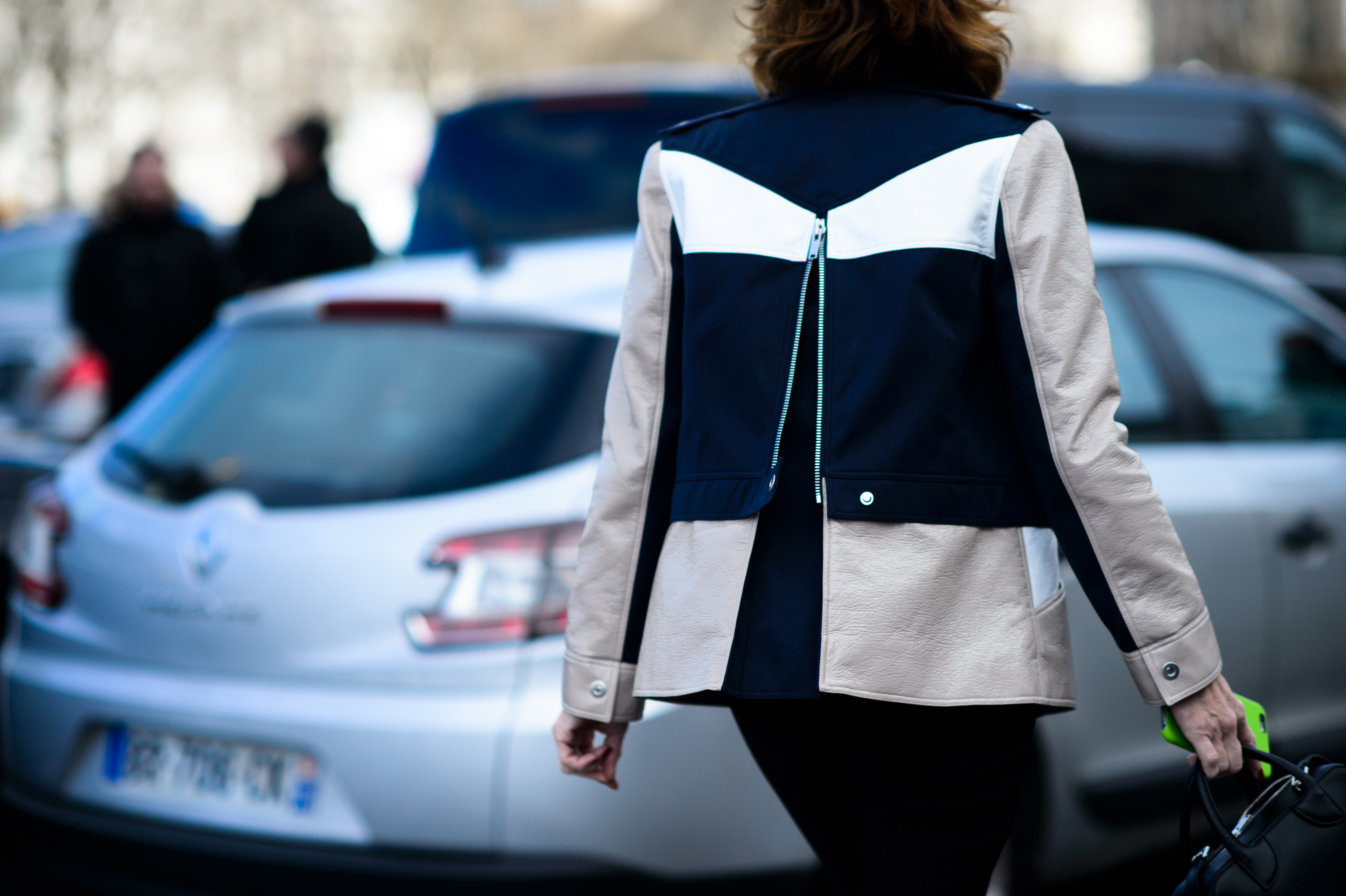 Woman wearing leather jacket