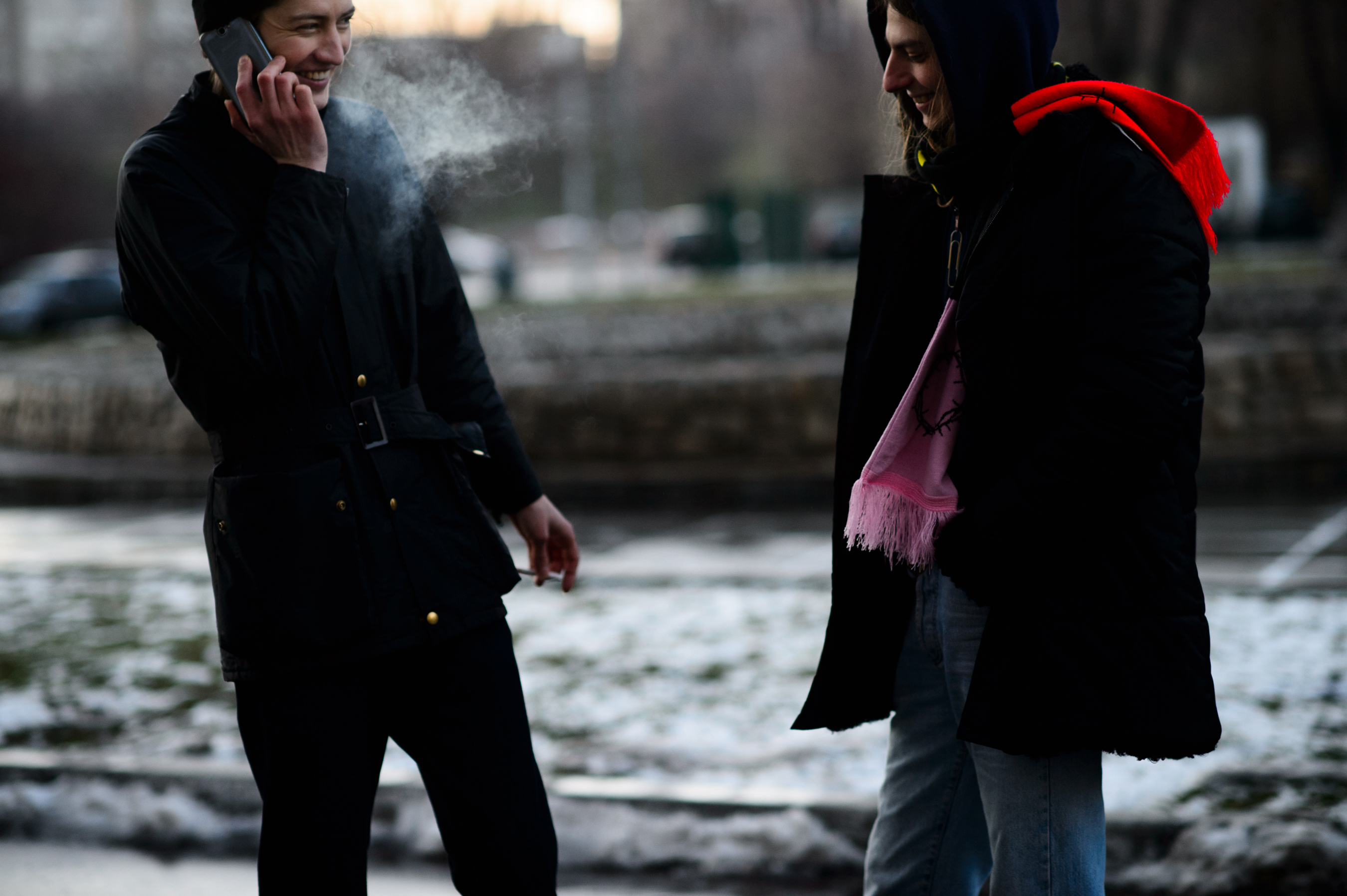 Two Ukrainian male models smoking