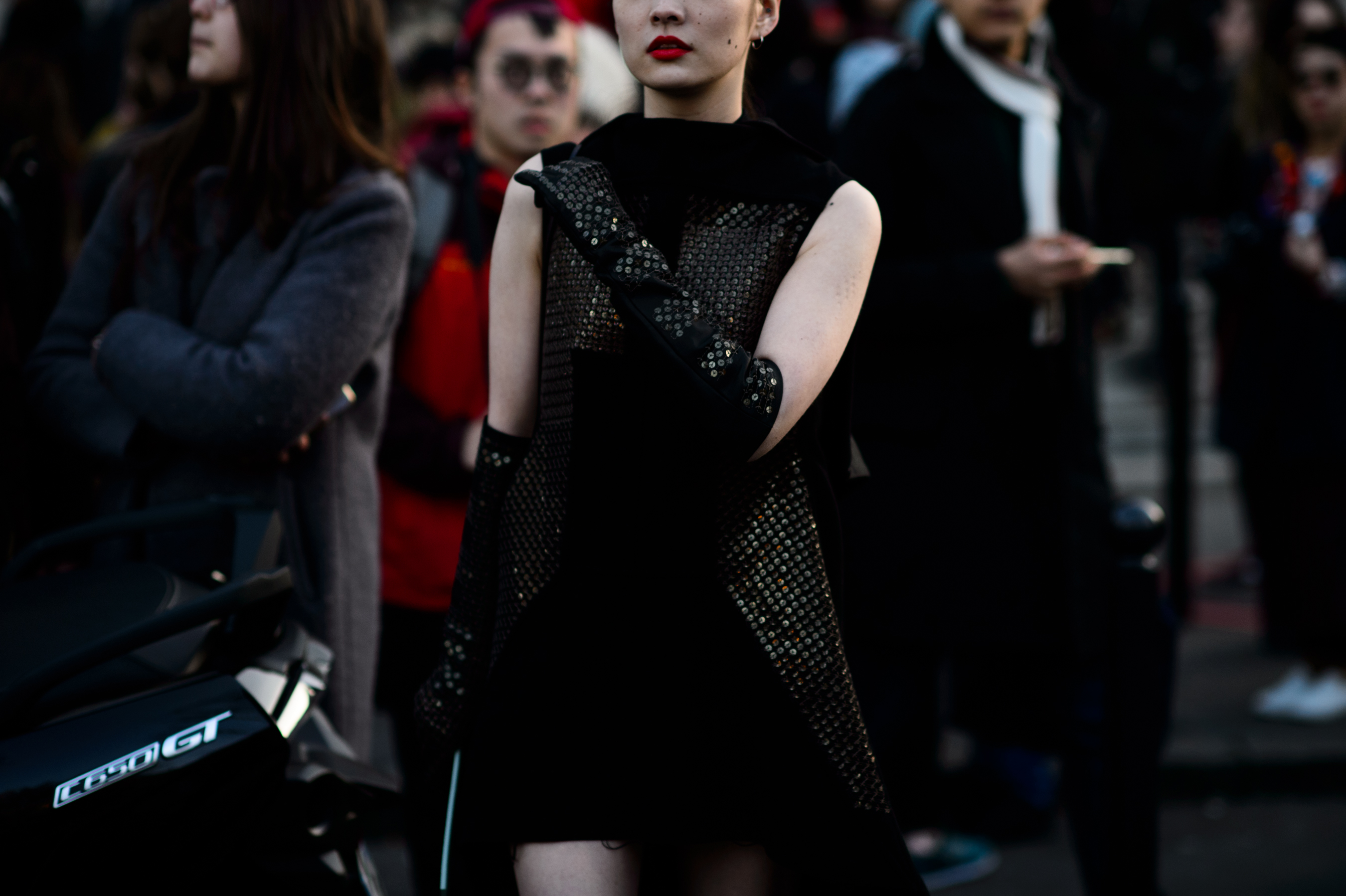 Japanese model in black sequin outfit