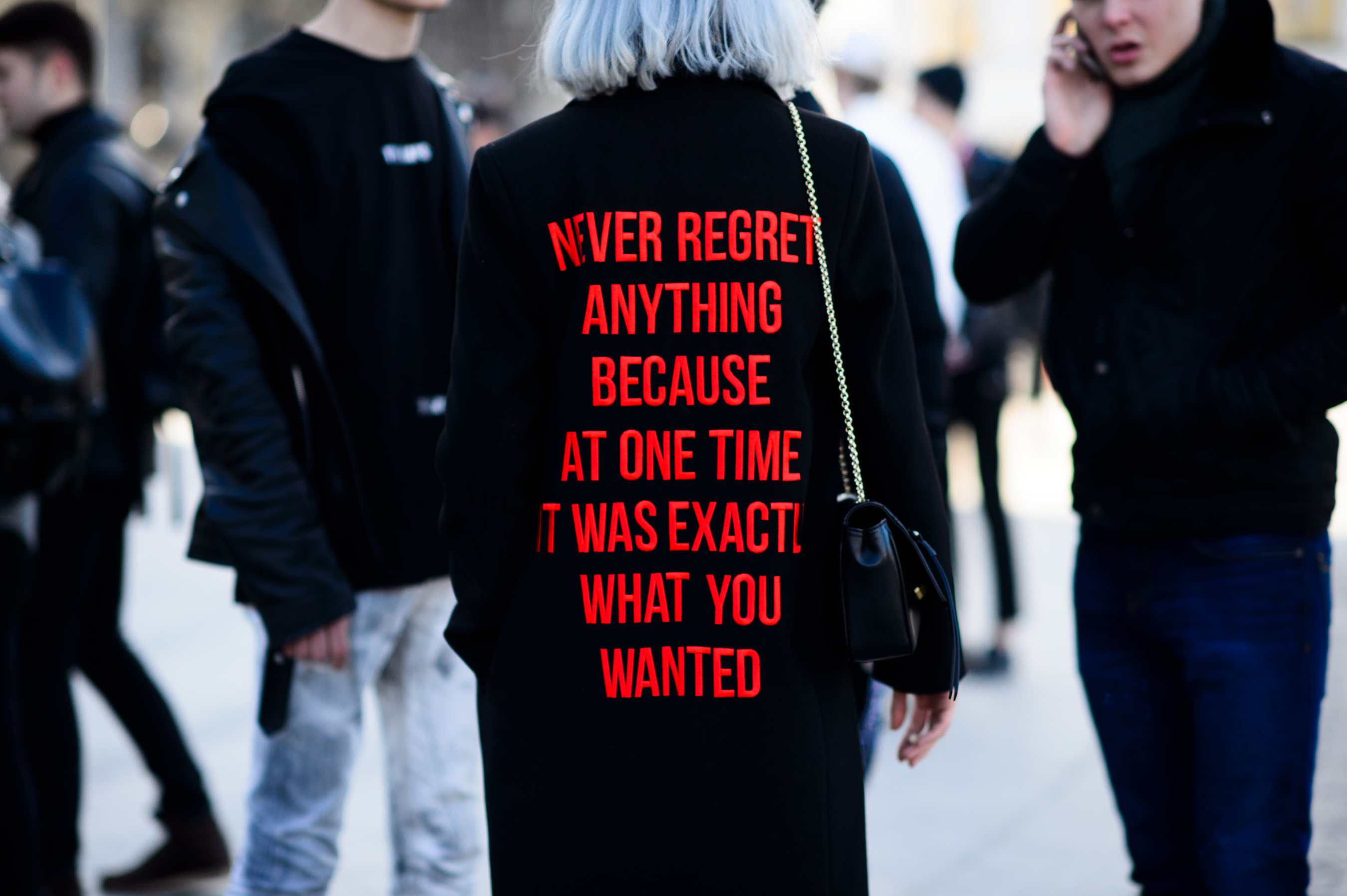 Russian blogger wearing statement coat