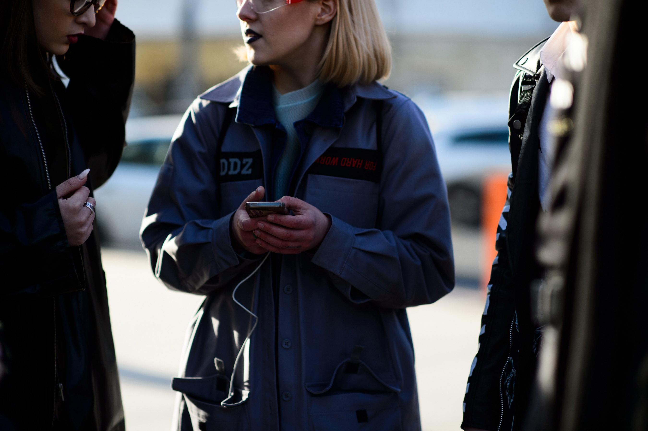 Girl wearing work wear jacket