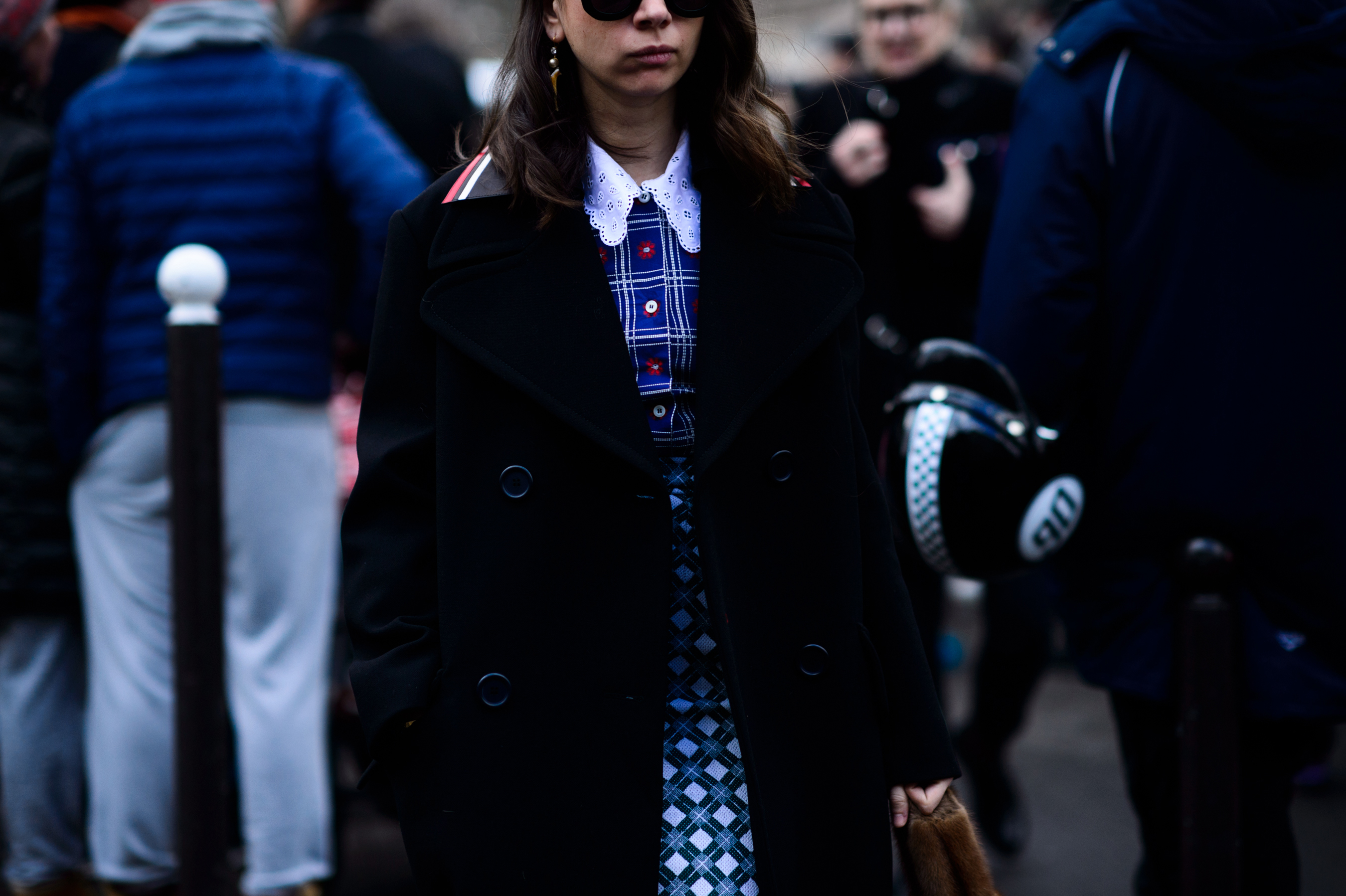 Closeup of Russian buyer wearing patterned dress
