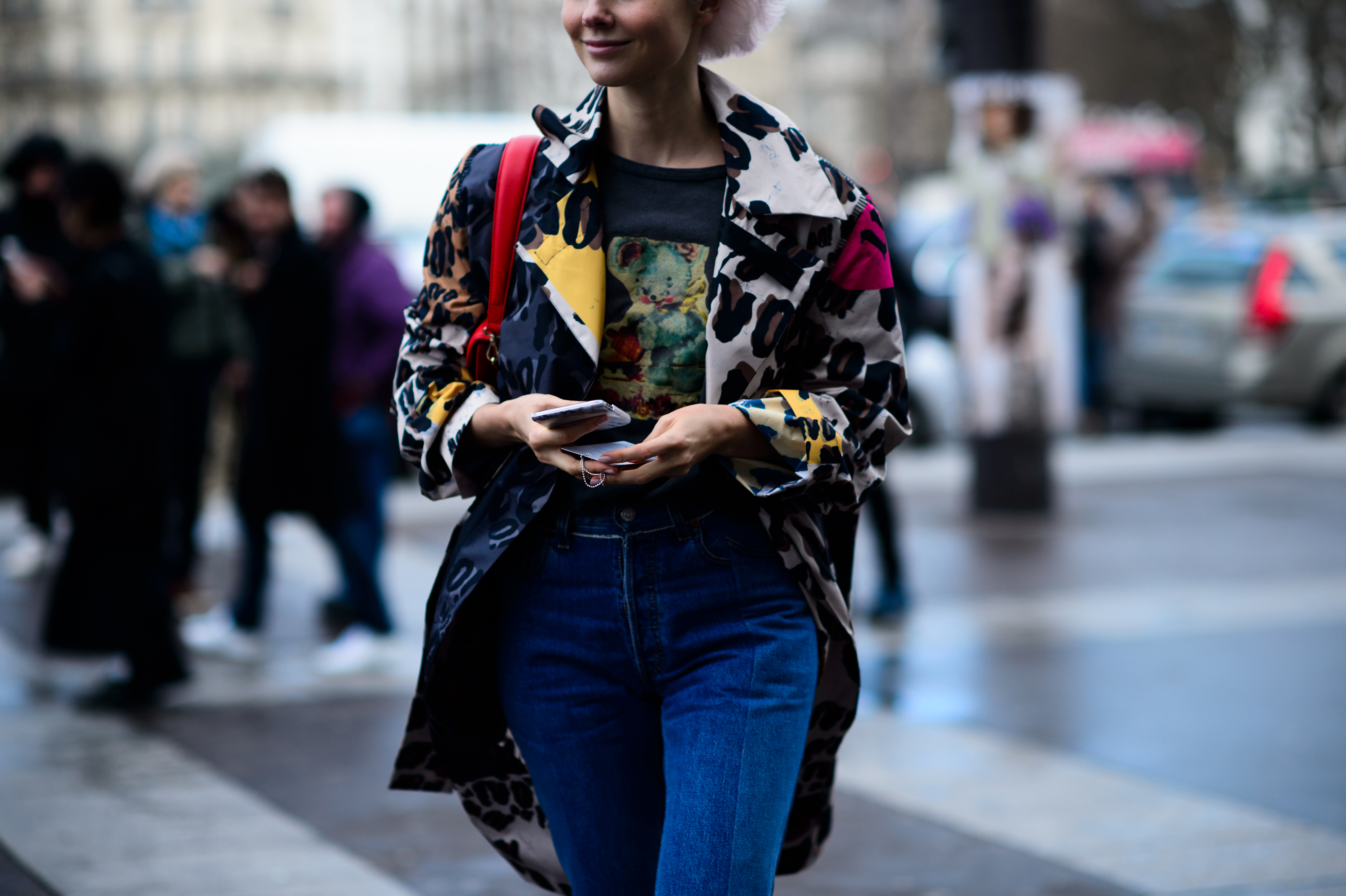 Woman wearing animal print jacket