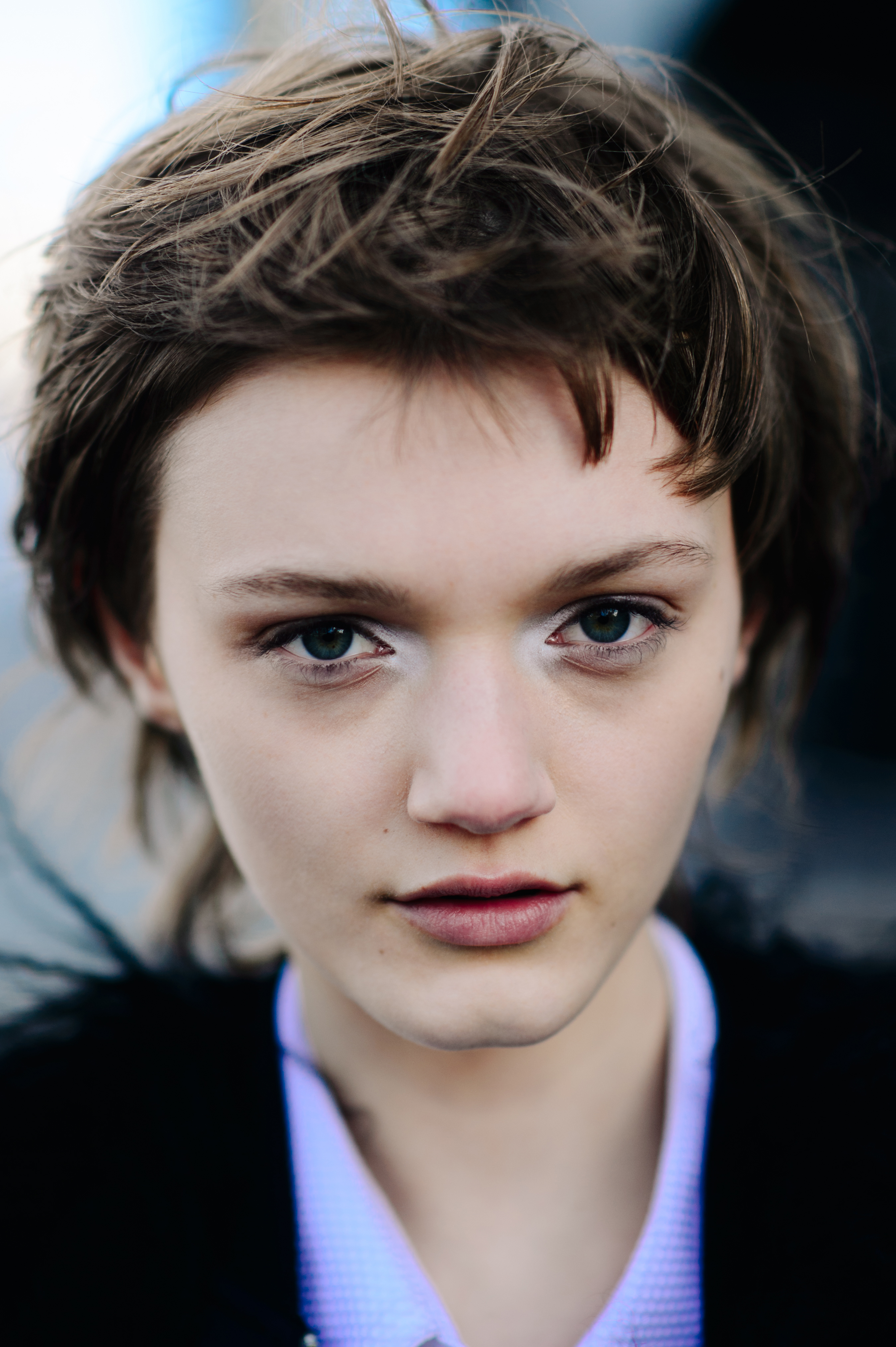 Portrait of American model with short hair